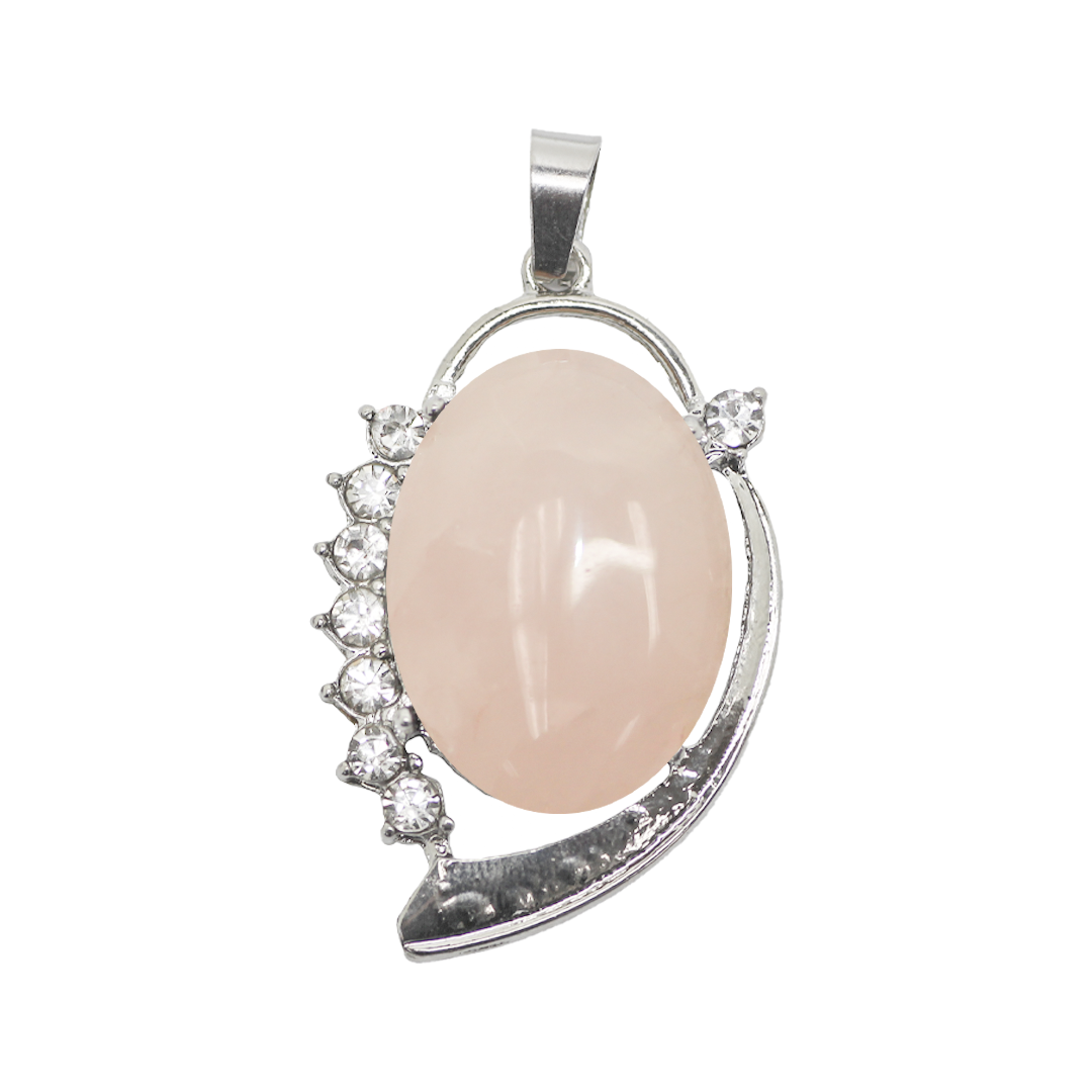 Gemstone Pendant, Oval, Silver, Alloy, 40.5mm x 26mm x 9mm, Available in Multiple Gemstones, 1 pc