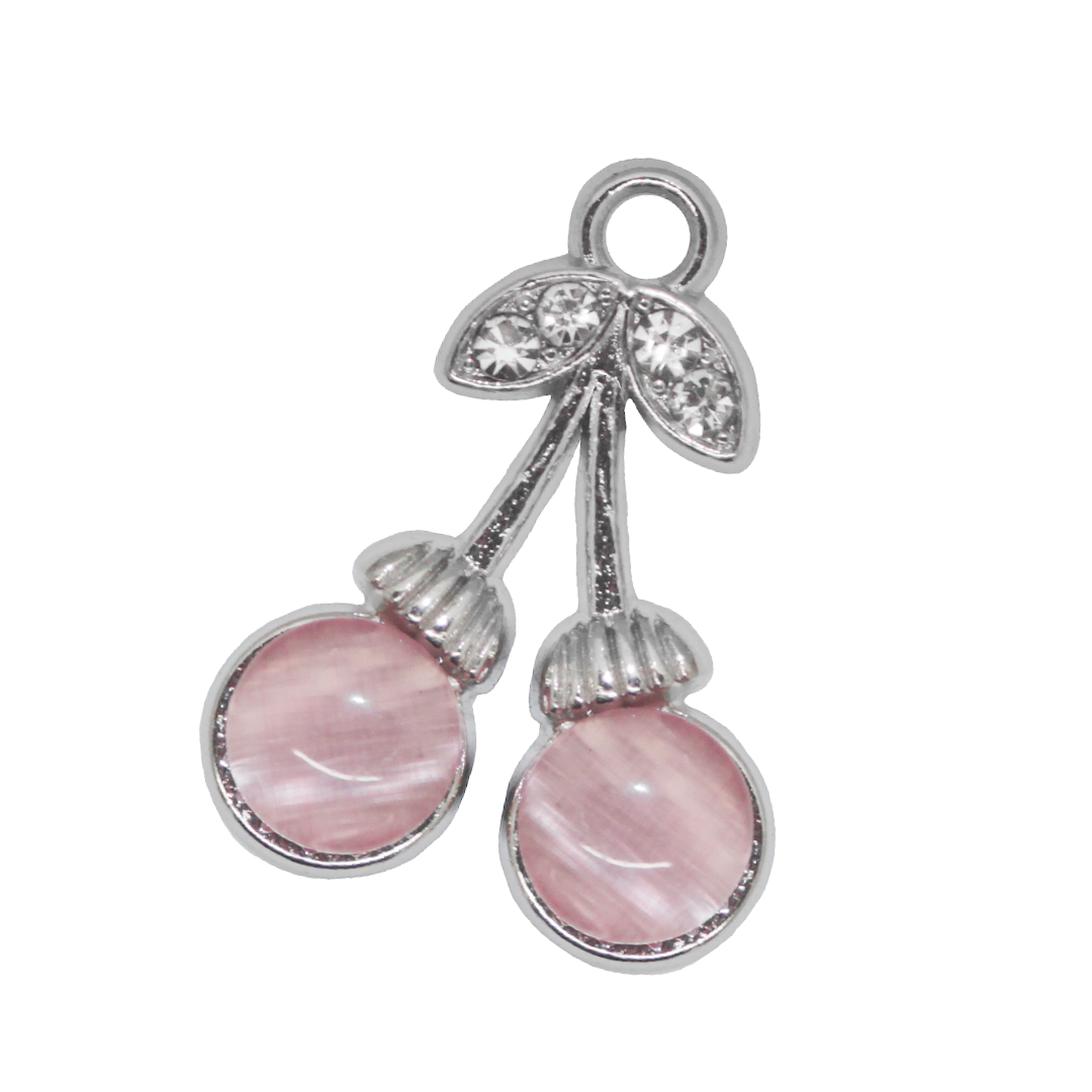 Charm, Cherry, Pink, Silver, Alloy, 20.5mm x 14.5mm x 3mm, Sold Per pkg of 4