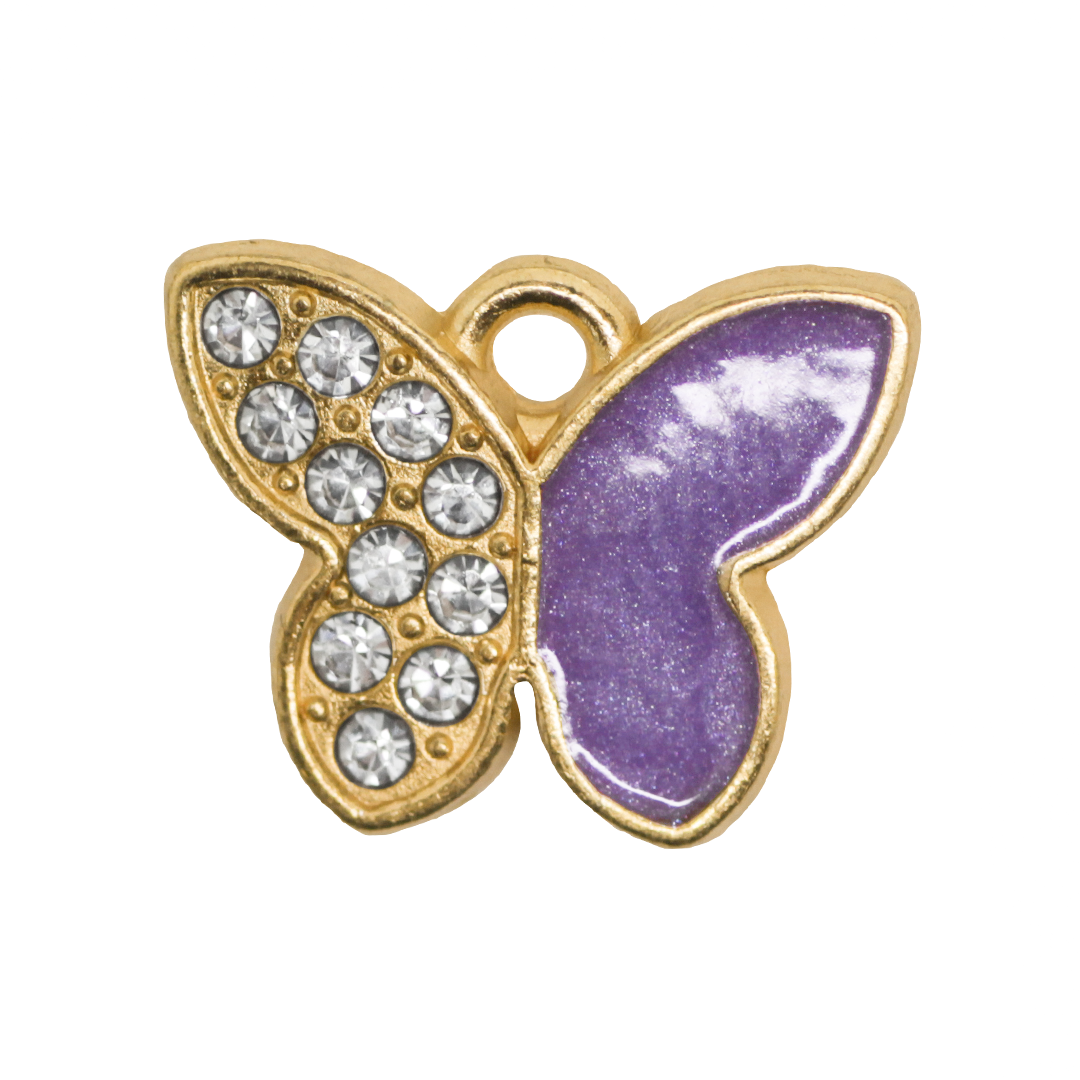 Charm, Rhinestone Butterfly, Enameled, Gold, Alloy, 11mm x 14mm x 1.5mm, Sold Per pkg of 8, Available in Multiple Colours