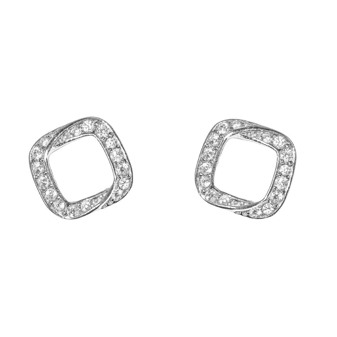 Earrings, Cubic Zirconia Square Stud, 925 Sterling Silver, 8mm, Sold per pkg of 1 pair