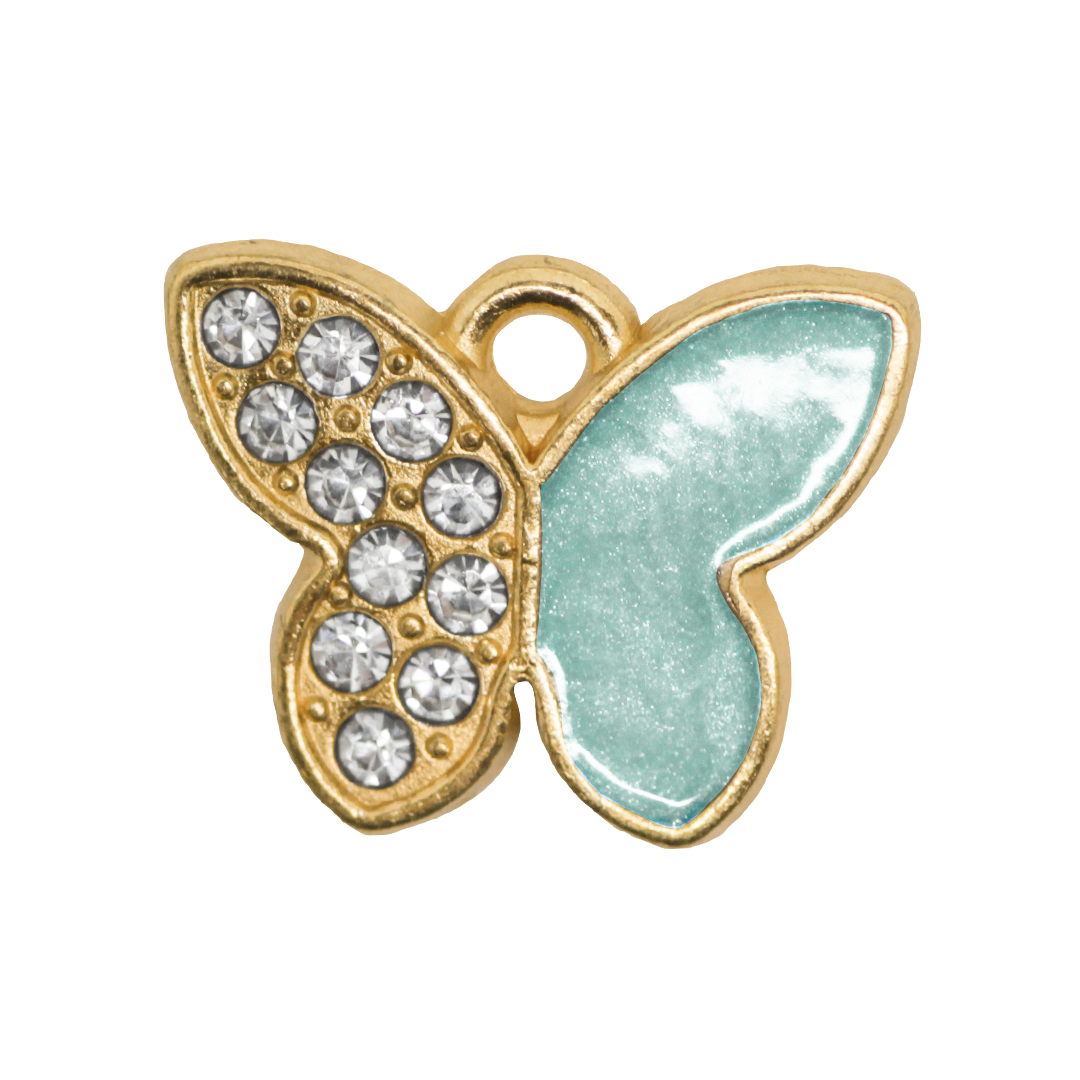 Charm, Rhinestone Butterfly, Enameled, Gold, Alloy, 11mm x 14mm x 1.5mm, Sold Per pkg of 8, Available in Multiple Colours