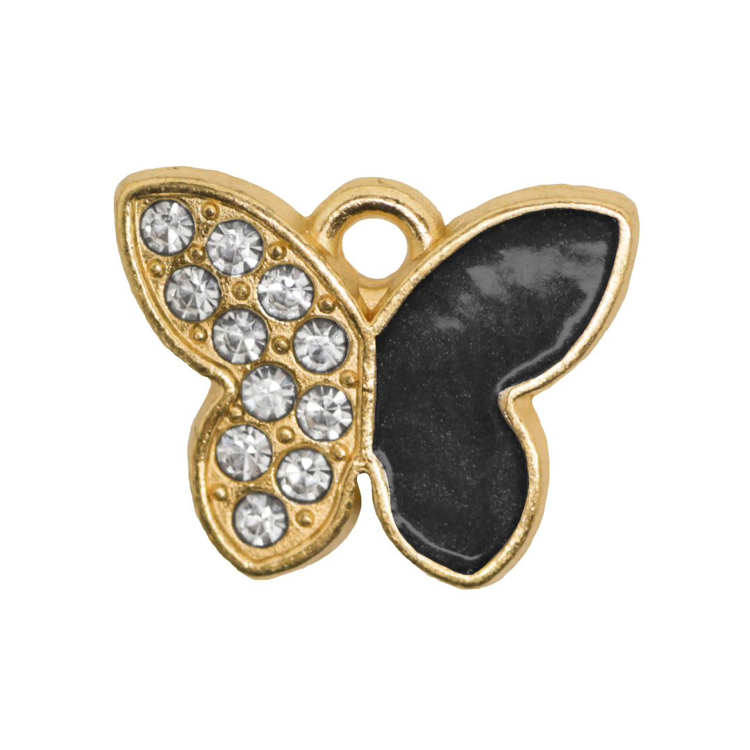 Charm, Rhinestone Butterfly, Enameled, Gold, Alloy, 11mm x 14mm x 1.5mm, Sold Per pkg of 8, Available in Multiple Colours