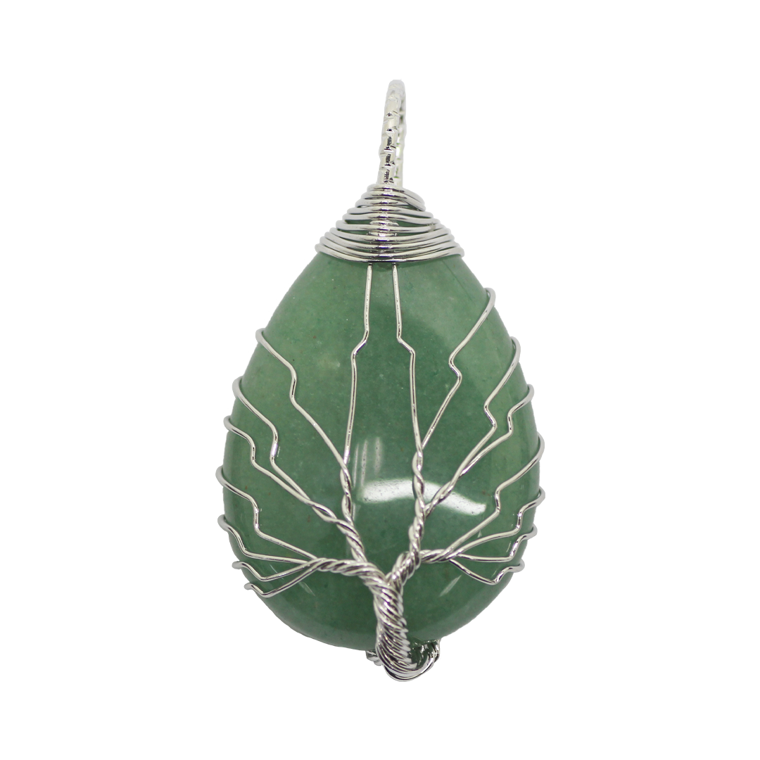 Gemstone Pendant, Wire Wrapped Stone, Silver, Alloy, 43.5mm x 25mm x 11.5mm, Available in Multiple Gemstones, 1 pc
