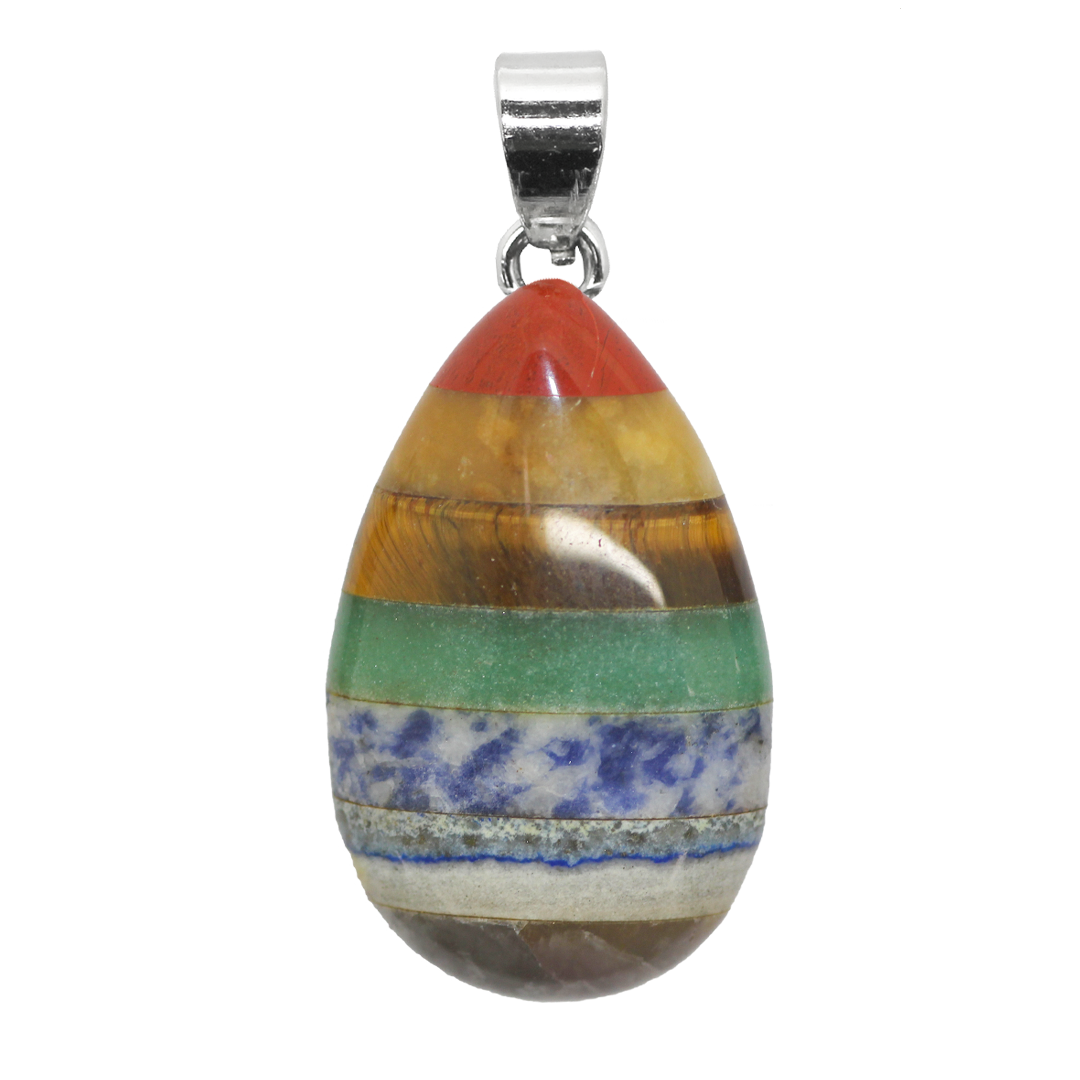 7 Chakra Drop Pendant, Semi-Precious Stone, 44mm x 24mm x 12.5mm, 1 pc