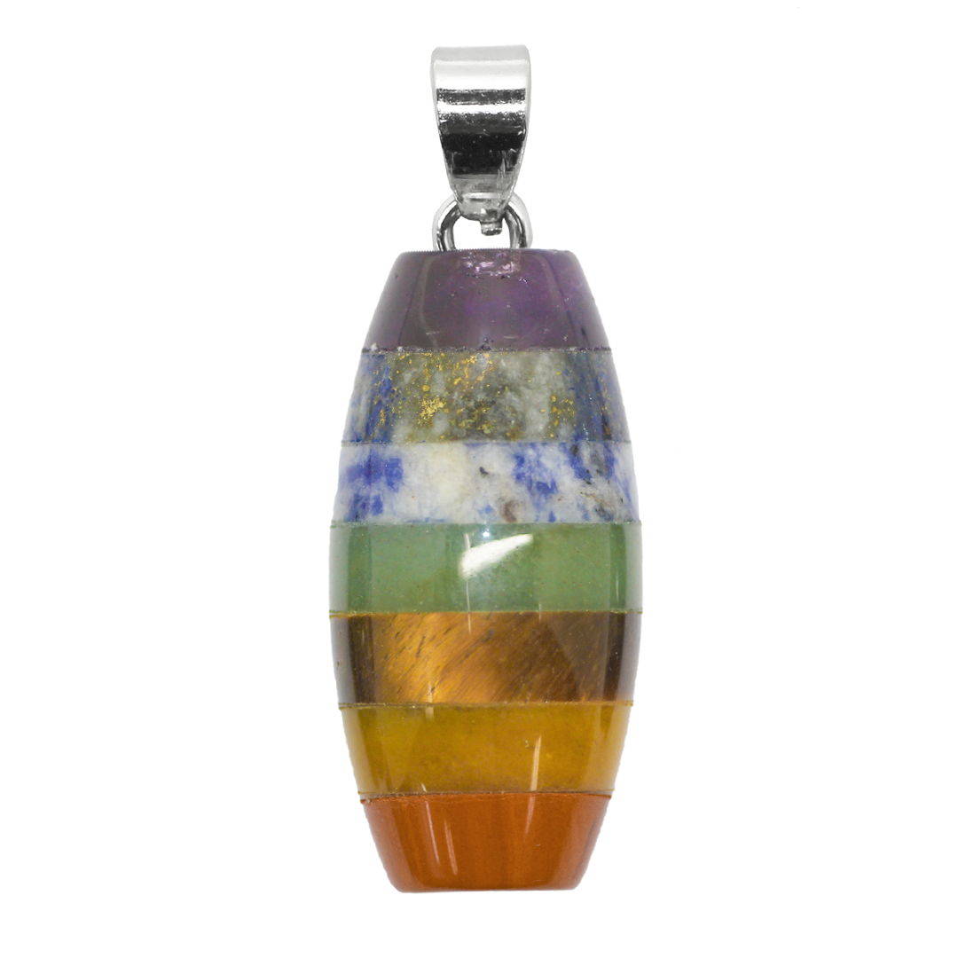 7 Chakra Barrel Pendant, Semi-Precious Stone, 46mm x 20mm, 1 pc