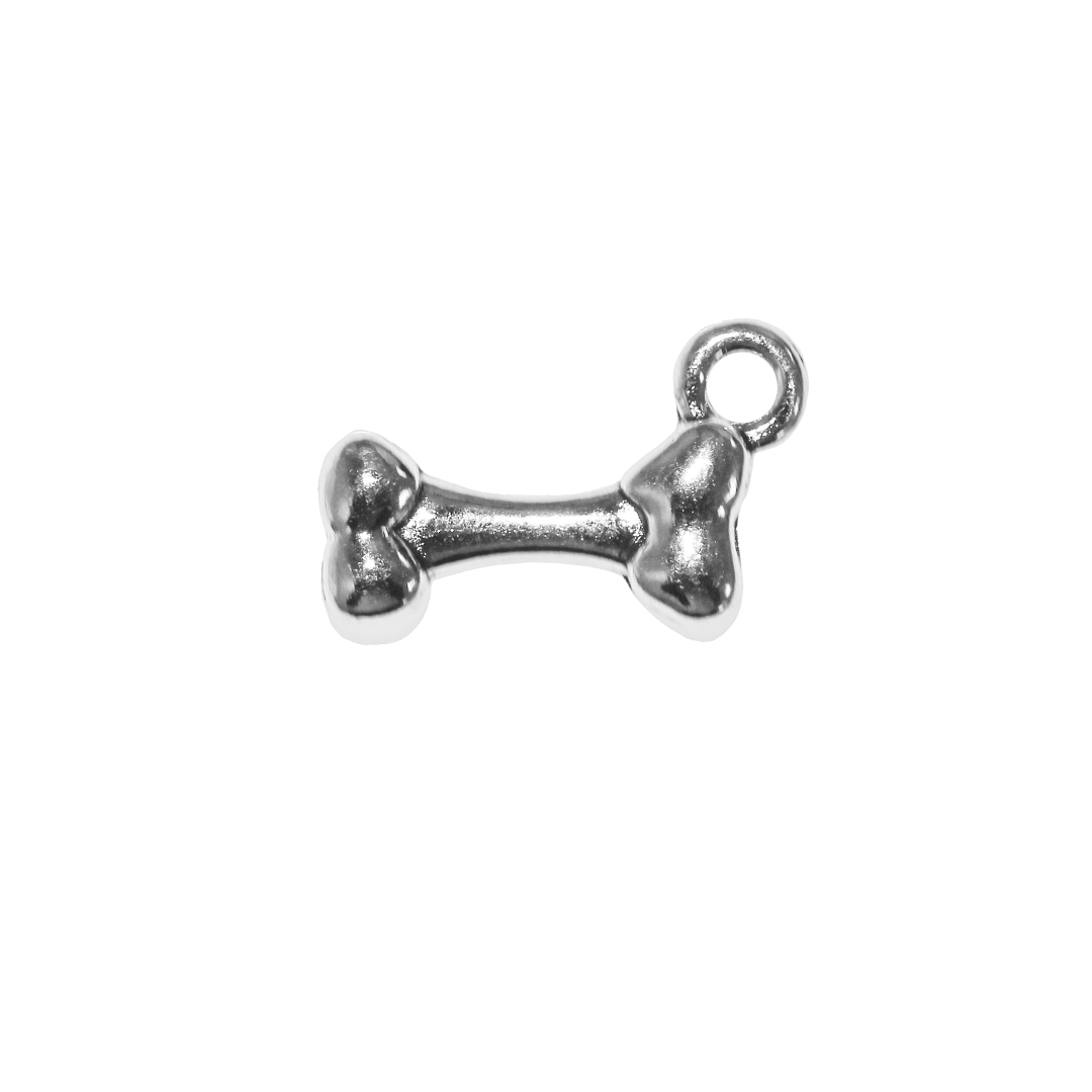 Charms, Dog Bone, Bright Silver, Alloy, 13.5mm x 8.5 x 3mm, Sold Per pkg of 24