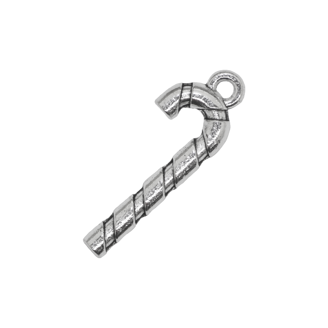 Charms, Christmas Candy Cane, Silver, Alloy, 27mm x 3mm, Sold Per pkg of 10
