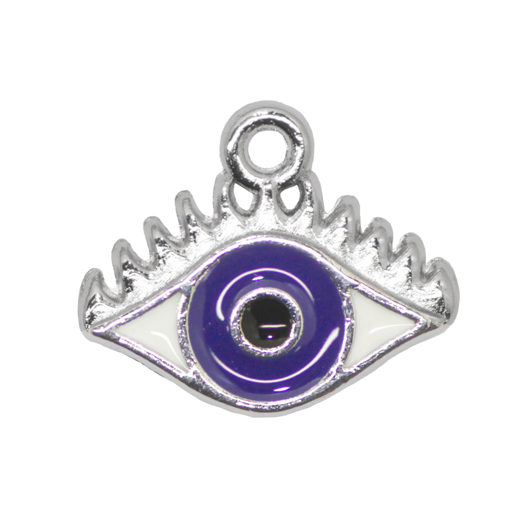 Charms, Evil Eye, Enameled, White & Blue, Alloy, 12mm x 14.5mm x 1.2mm, Sold Per pkg of 12