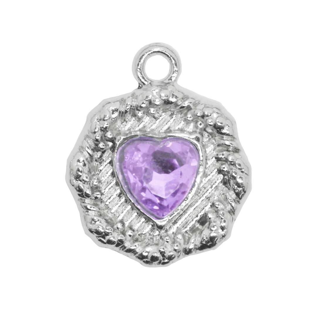 Charm, Octagon Frame Glass Crystal Heart, Silver, Alloy, 17.5mm x 14mm x 4mm, Sold Per pkg of 8, Available in Multiple Colours