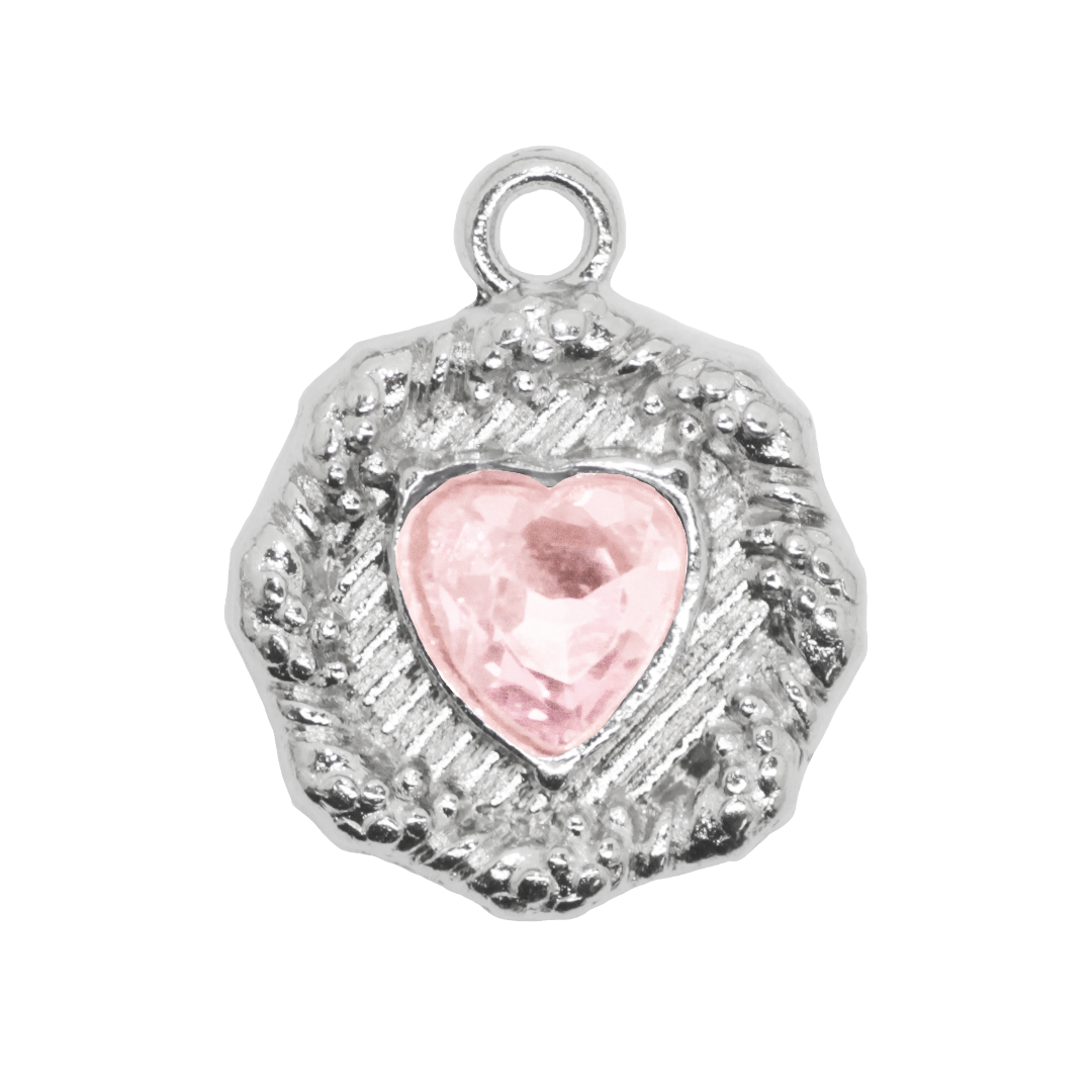 Charm, Octagon Frame Glass Crystal Heart, Silver, Alloy, 17.5mm x 14mm x 4mm, Sold Per pkg of 8, Available in Multiple Colours