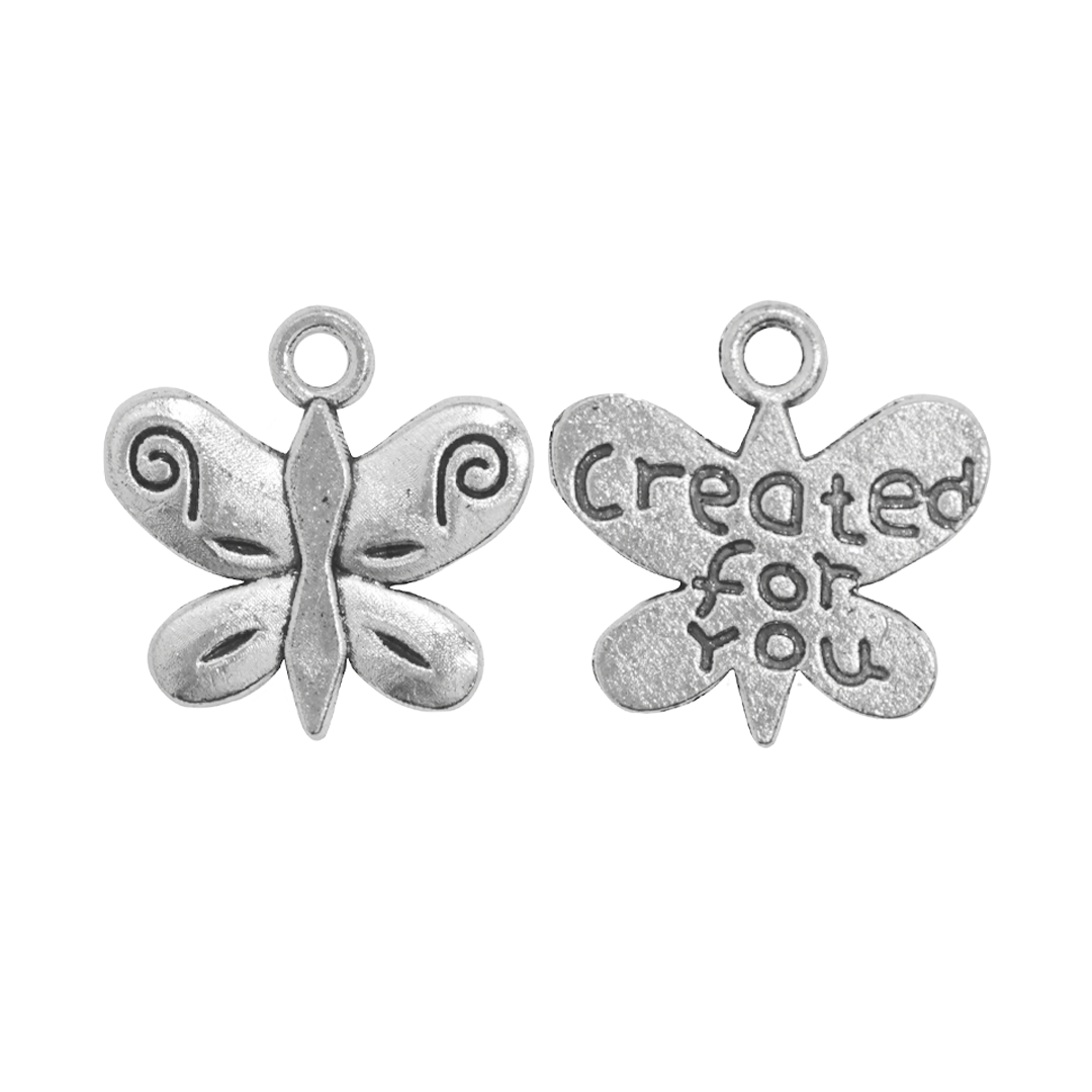 Charms, Butterfly Created For You, Silver, Alloy, 13mm x 13mm x 1mm, Sold Per pkg of 24