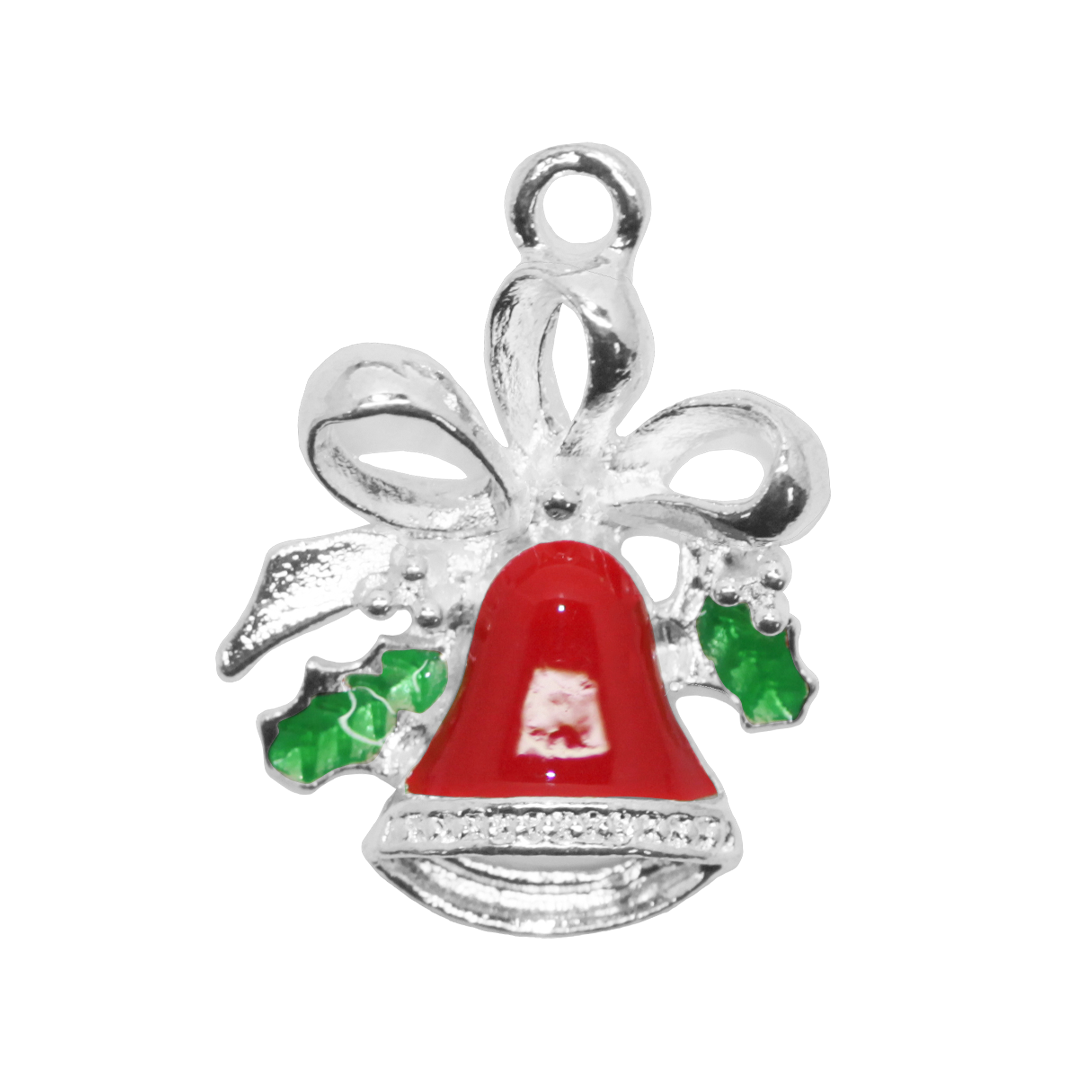 Charms, Christmas Bell, Silver, Alloy, 21.5mm x 15.5mm x 4.5mm, Sold Per pkg of 6