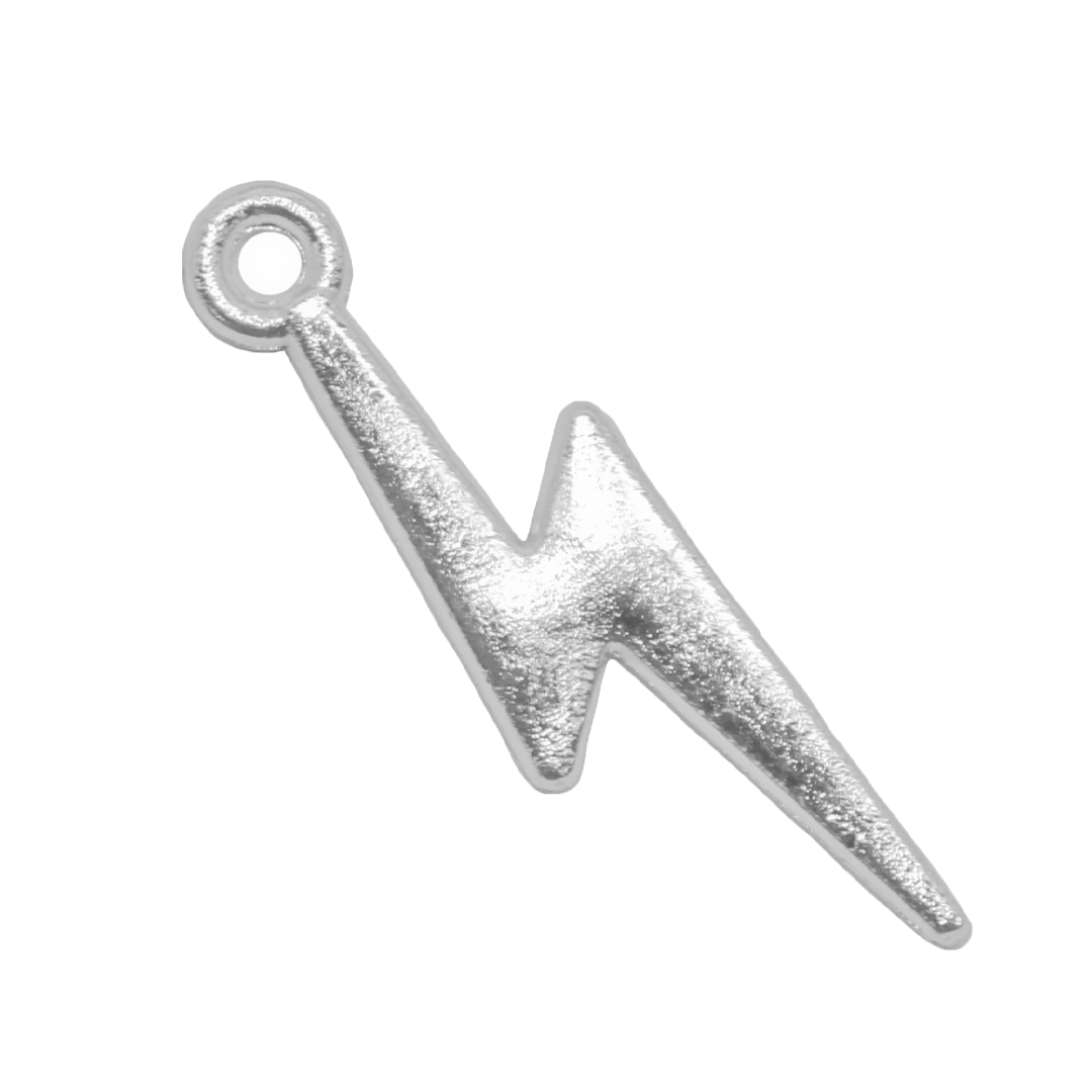 Charms, Lightning Bolt, Bright Silver, Alloy, 24mm x 5mm, Sold Per pkg of 18