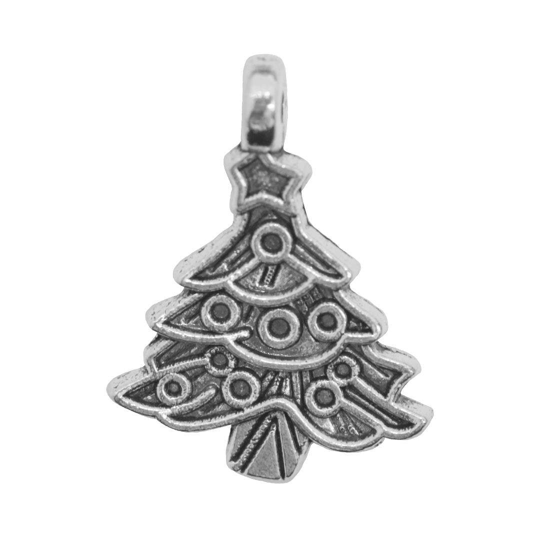 Charms, Christmas Tree, Silver, Alloy, 24mm x 18mm x 2mm, Sold Per pkg of 10