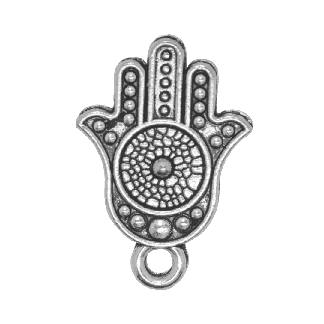 Charm, Hamsa Hand, Silver, Alloy, 19mm x 12.5mm x 1.2mm, Sold Per pkg of 16