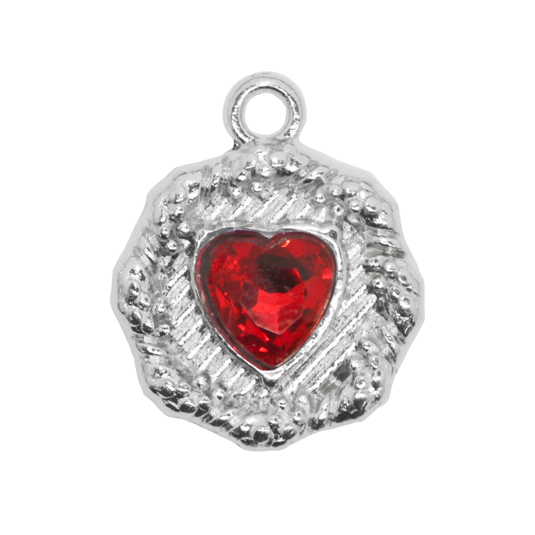 Charm, Octagon Frame Glass Crystal Heart, Silver, Alloy, 17.5mm x 14mm x 4mm, Sold Per pkg of 8, Available in Multiple Colours