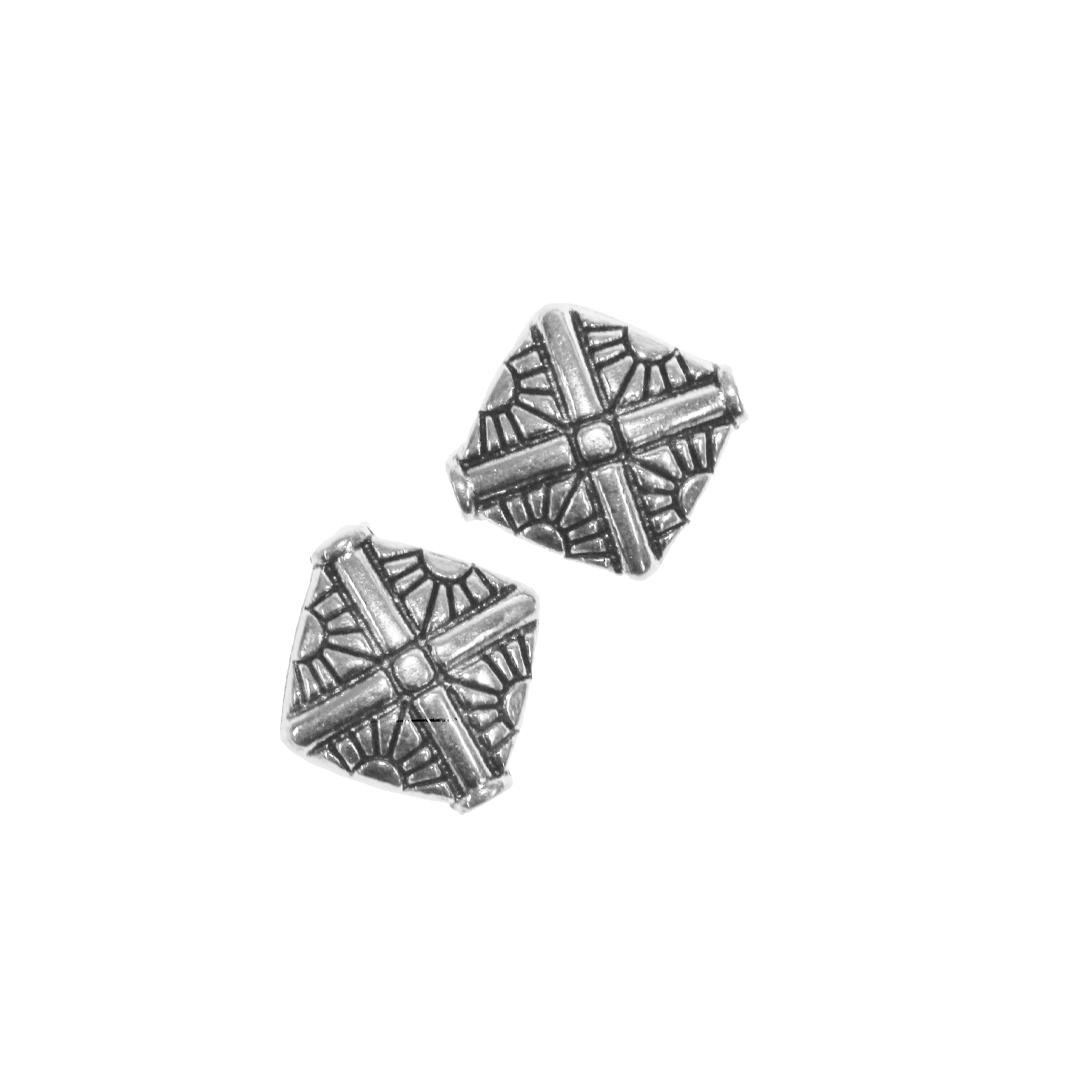 Spacers, Diamond Shaped, Silver, Alloy, 11.5mm x 12mm, Sold Per pkg of 14