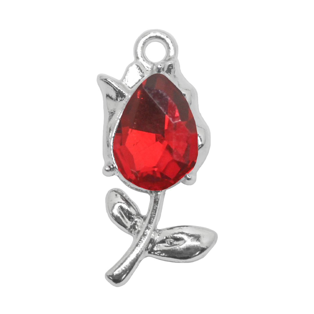 Charm, Glass Crystal Flower, Silver, Alloy, 22mm x 9mm x 5.5mm, Sold Per pkg of 4, Available in Multiple Colours