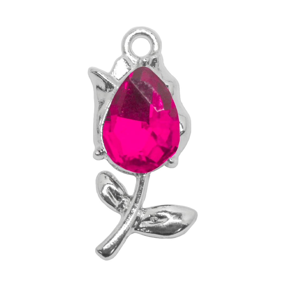 Charm, Glass Crystal Flower, Silver, Alloy, 22mm x 9mm x 5.5mm, Sold Per pkg of 4, Available in Multiple Colours