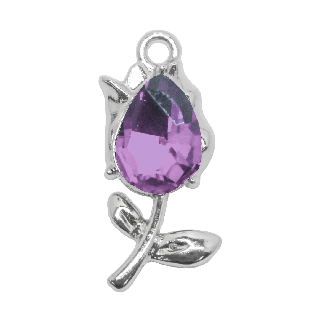 Charm, Glass Crystal Flower, Silver, Alloy, 22mm x 9mm x 5.5mm, Sold Per pkg of 4, Available in Multiple Colours