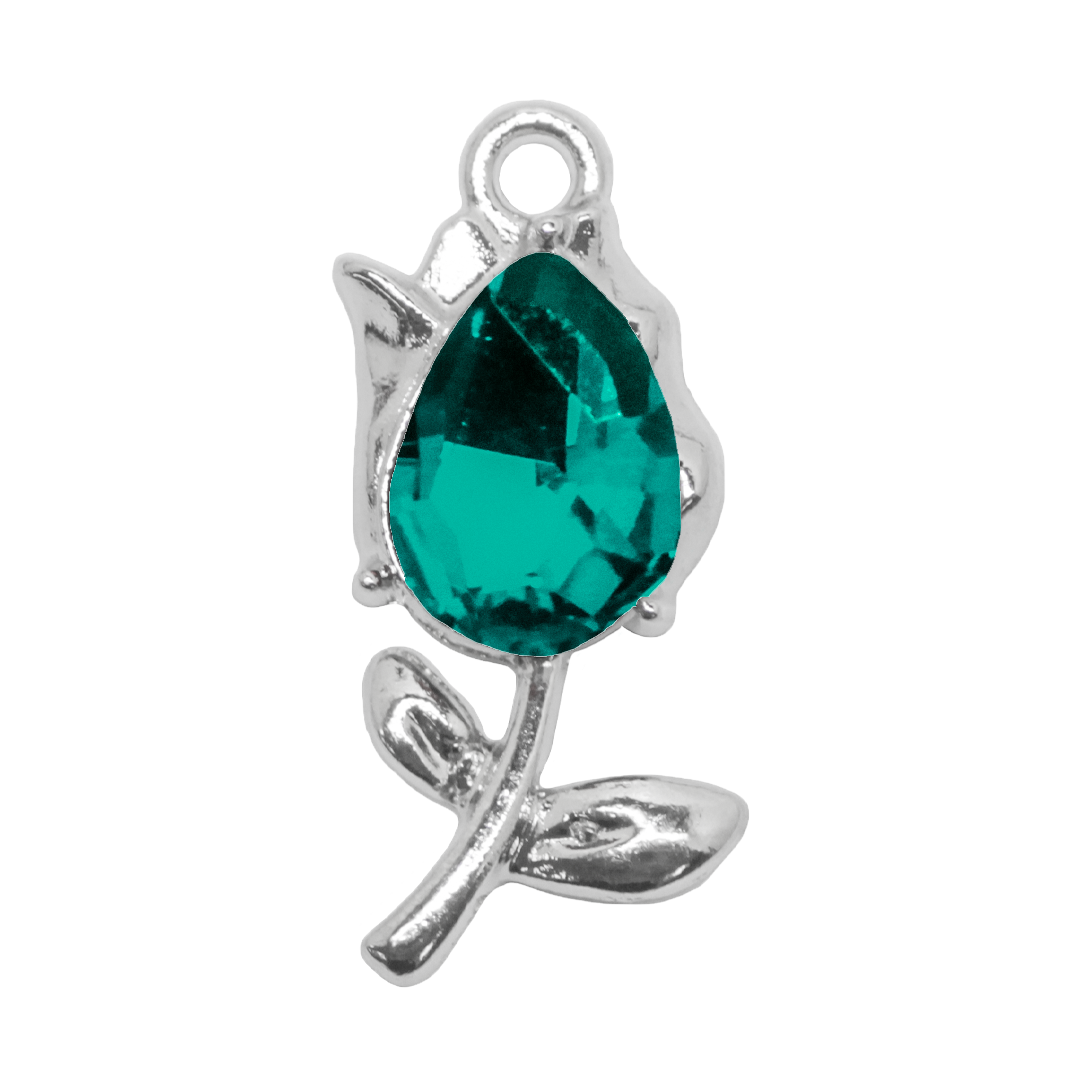 Charm, Glass Crystal Flower, Silver, Alloy, 22mm x 9mm x 5.5mm, Sold Per pkg of 4, Available in Multiple Colours