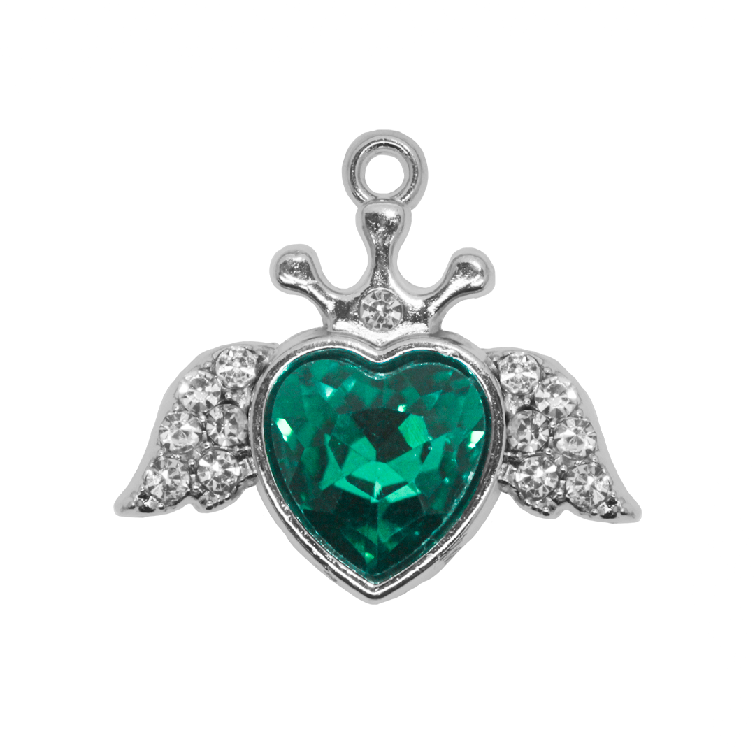 Charm, Rhinestone Angel Wings Glass Crystal Heart, Silver, Alloy, 22mm x 23mm x 5mm, Sold Per pkg of 4, Available in Multiple Colours