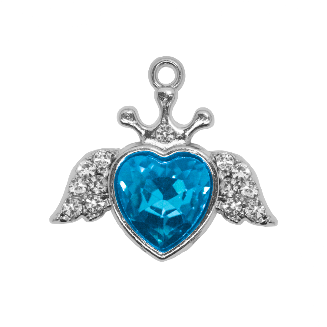 Charm, Rhinestone Angel Wings Glass Crystal Heart, Silver, Alloy, 22mm x 23mm x 5mm, Sold Per pkg of 4, Available in Multiple Colours