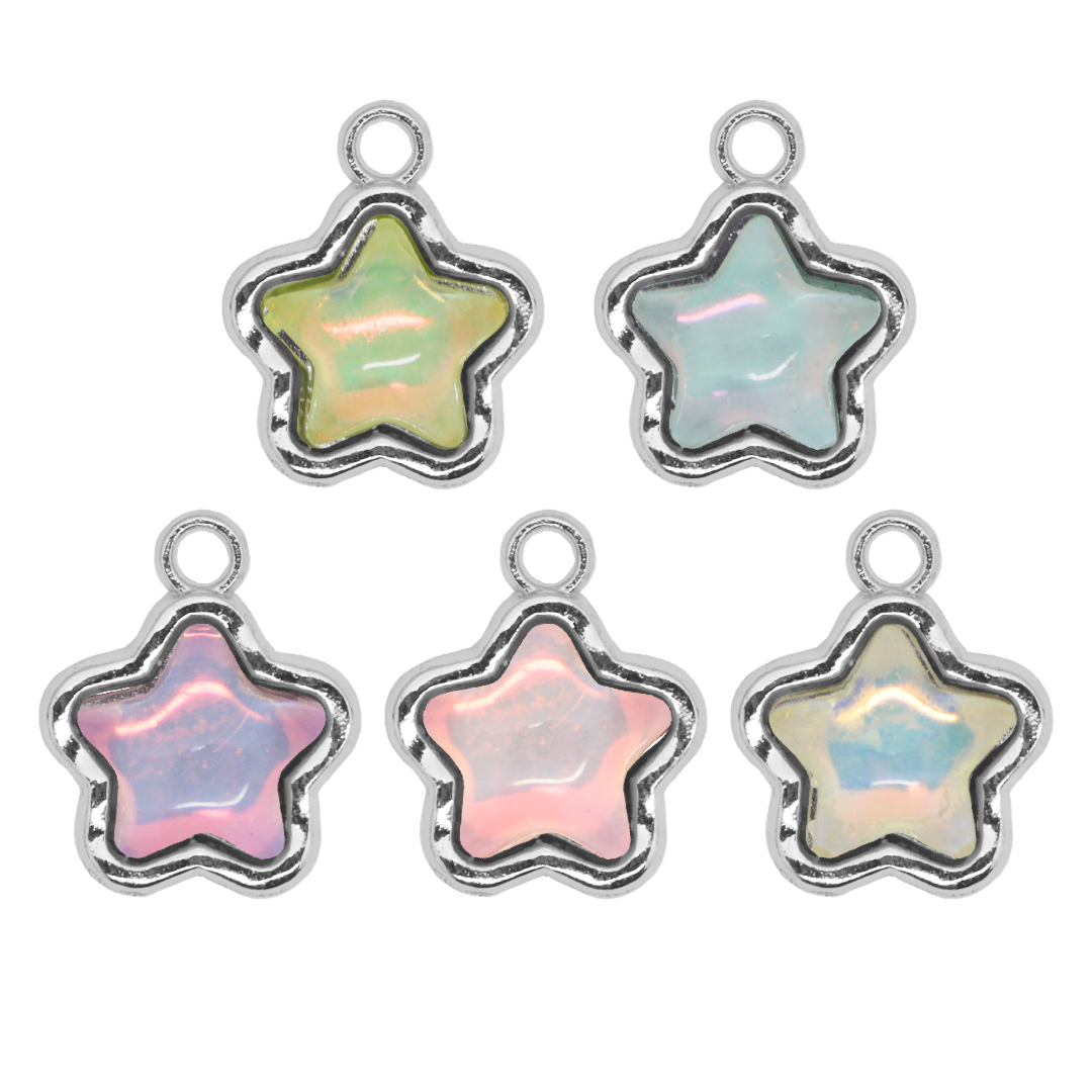 Charm, Iridescent Star, Silver, Alloy, 15mm x 13mm x 5mm, Sold Per pkg of 10