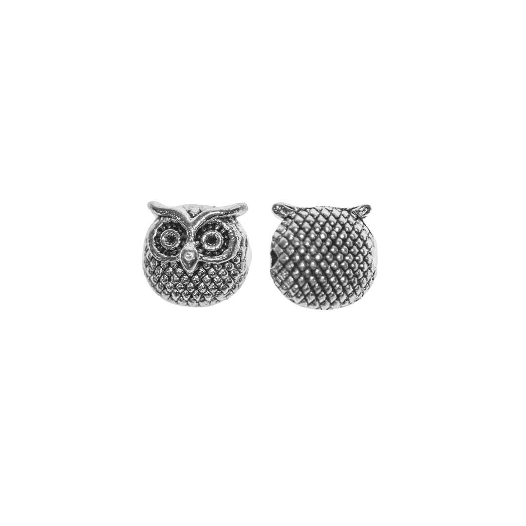 Spacers, Owl Head Bead, Silver, Alloy, 9.5mm x 9.5mm, Sold Per pkg of 12