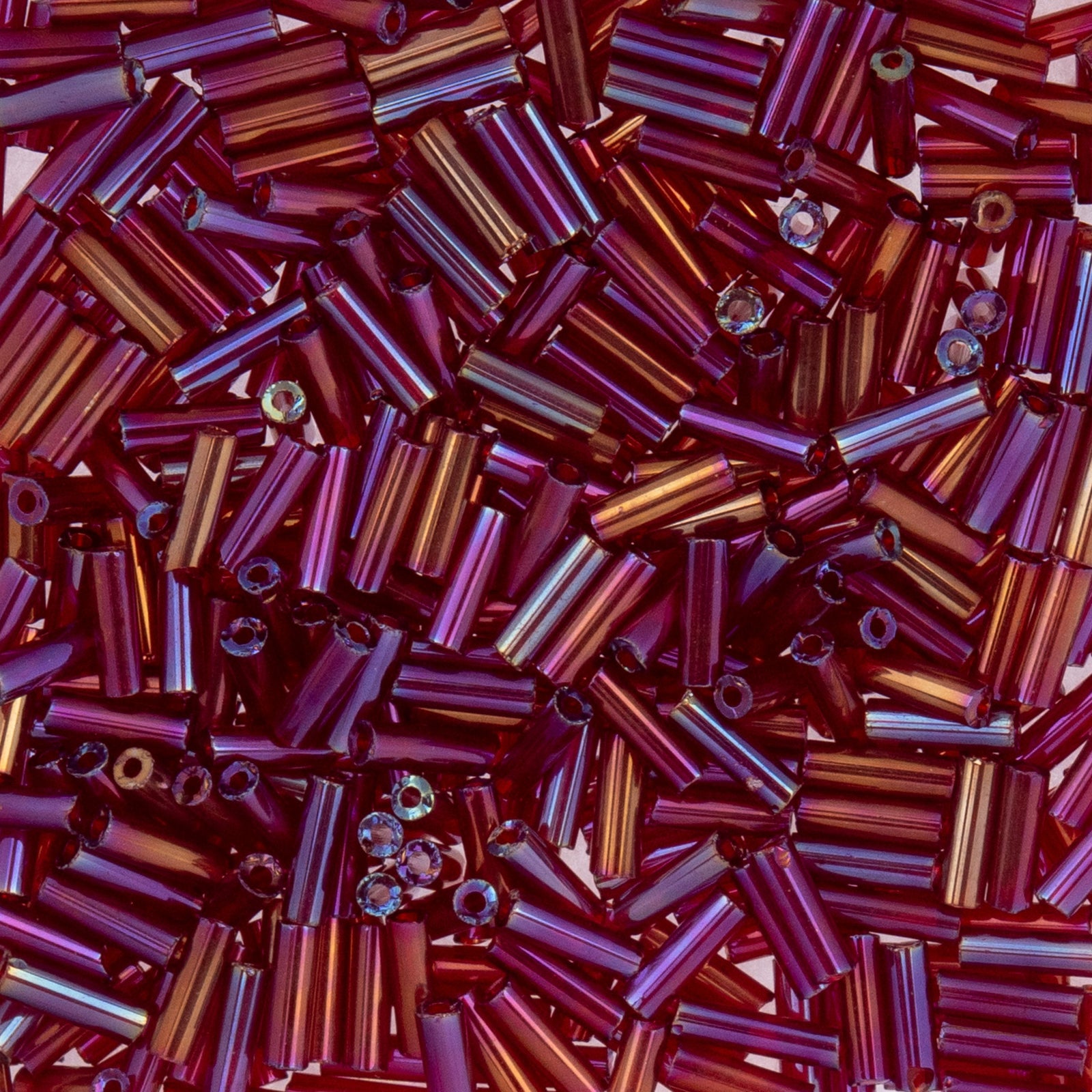 Czech Bugle Beads apx. 19g Vial #3 Transparent Red Iris