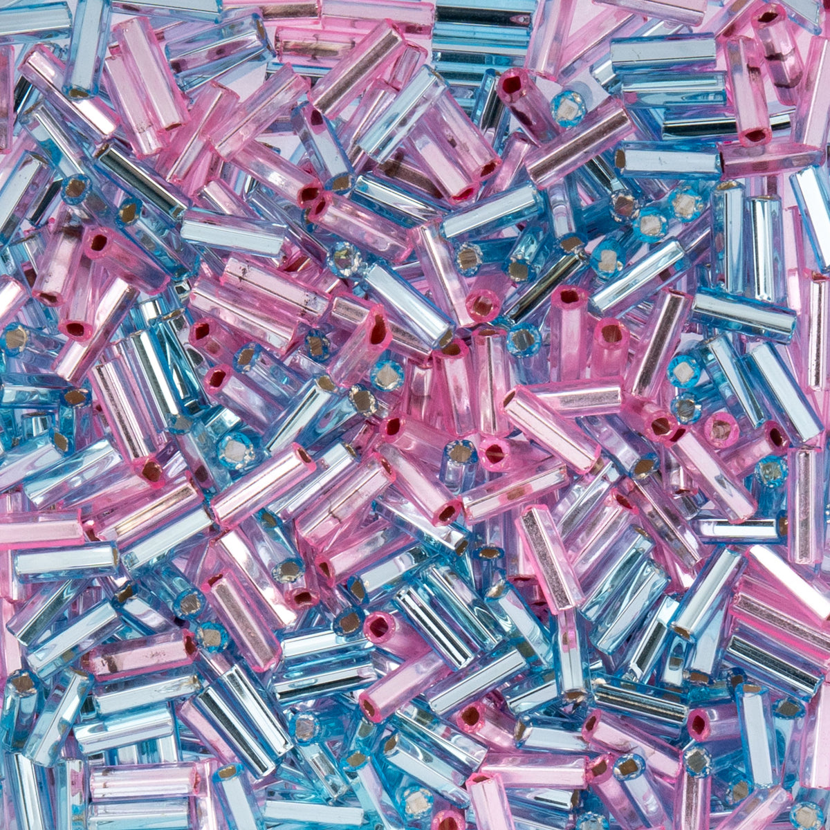 Czech Bugle Beads apx. 19g Vial #3 S/L Pink - Aqua Mix
