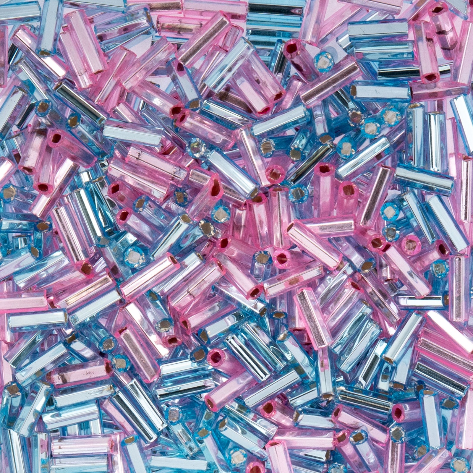 Czech Bugle Beads apx. 19g Vial #3 S/L Pink - Aqua Mix