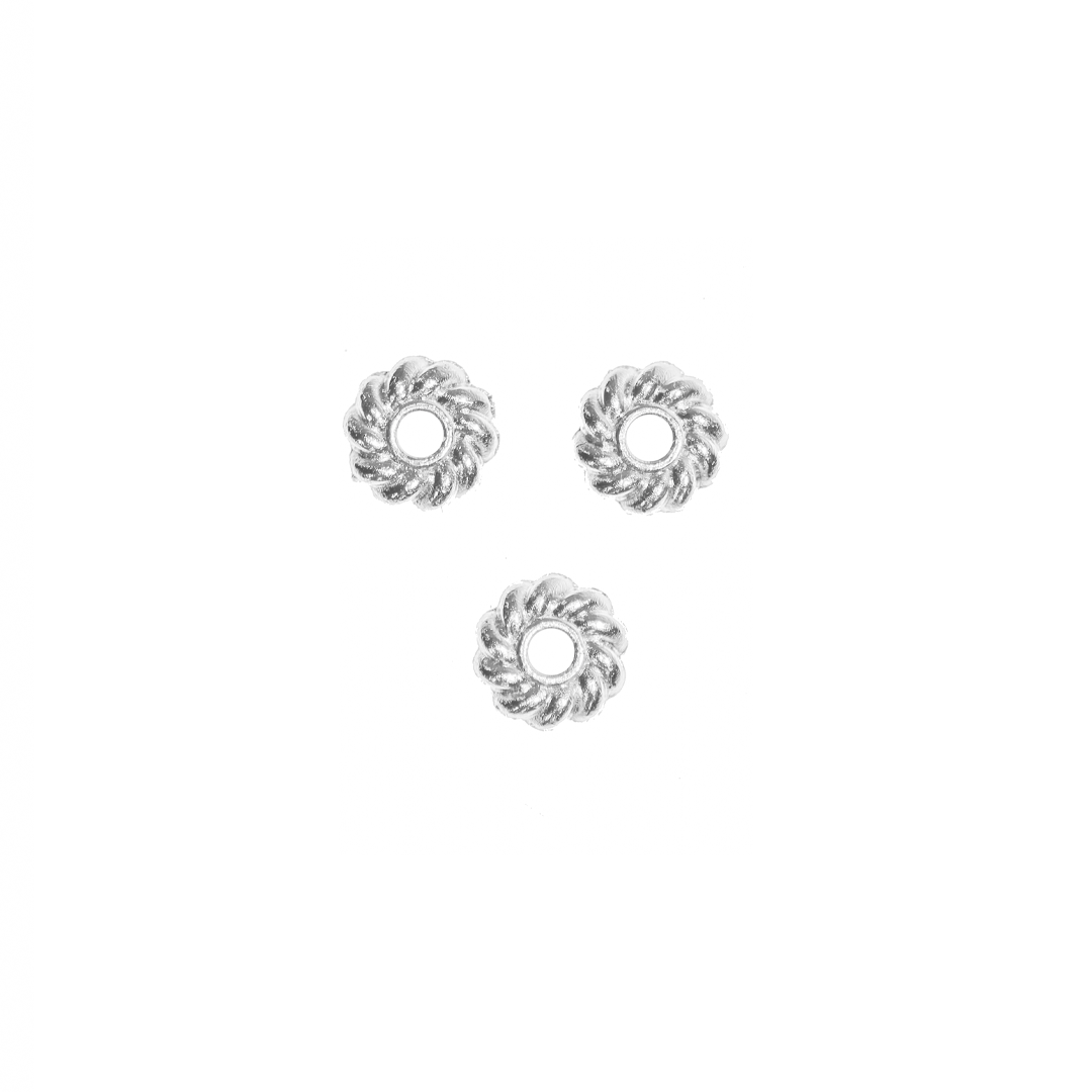 Spacers, Twisted Round, Bright Silver, Alloy, 6mm x 6mm, Sold Per pkg of 66