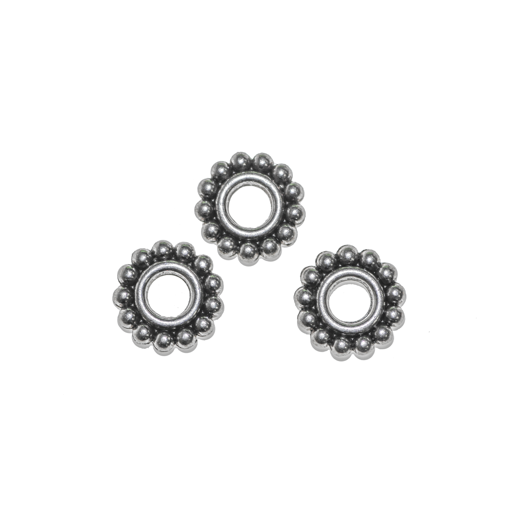 Spacers, Flower Bead, Silver, Alloy, 8mm x 8mm, Sold Per pkg of 24