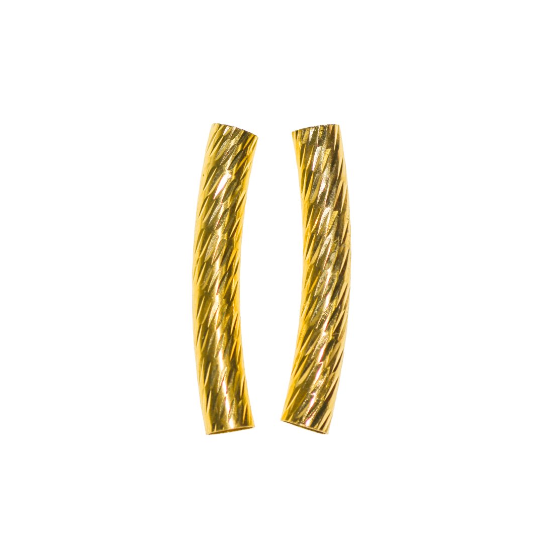 Spacers, Striped Curved Tube Spacer, Light Gold, Alloy, 29.5mm x 4.5mm, Sold Per pkg of 6