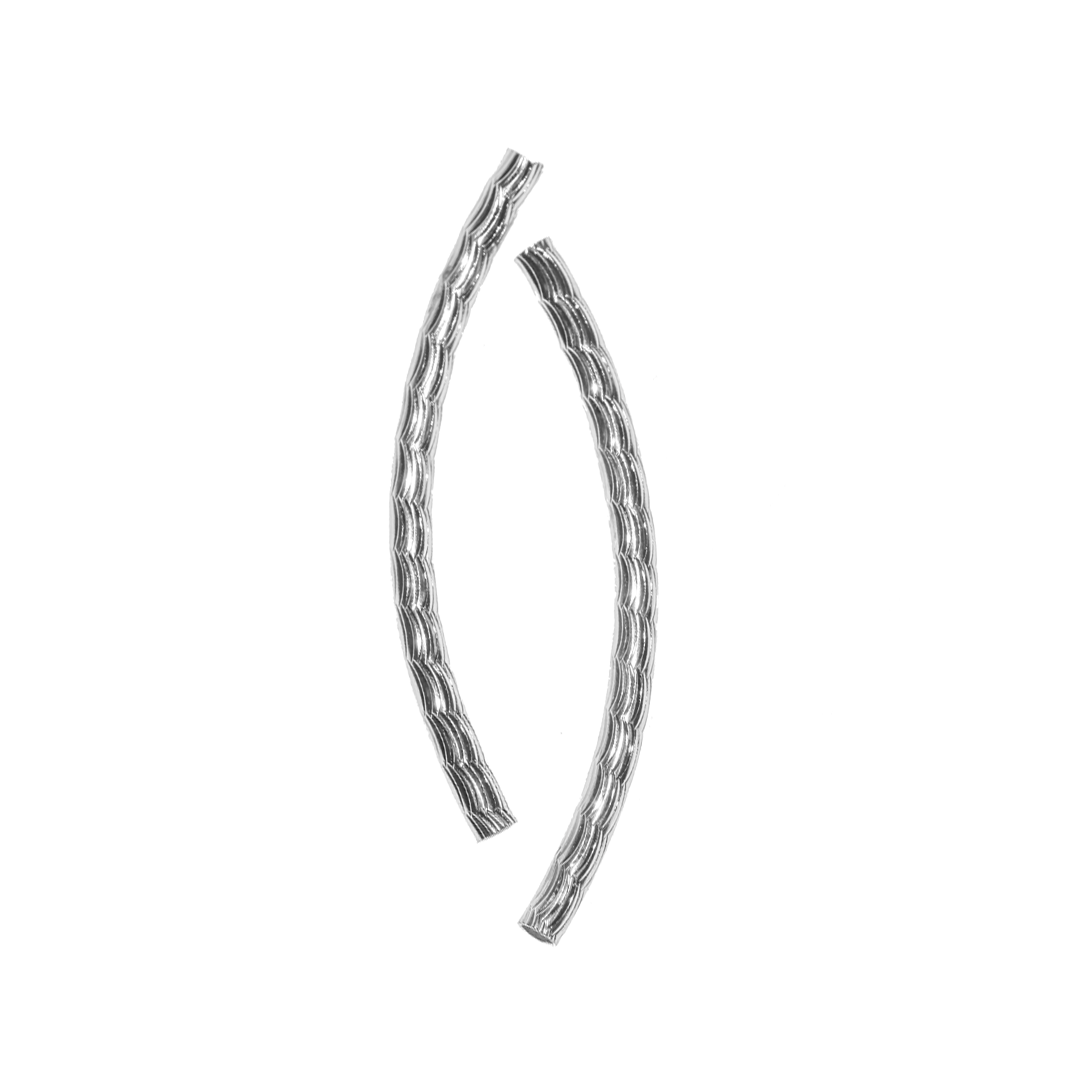 Spacers, Curved Striped Tube Spacer, Bright Silver, Alloy, 45mm x 3mm, Sold Per pkg of 6