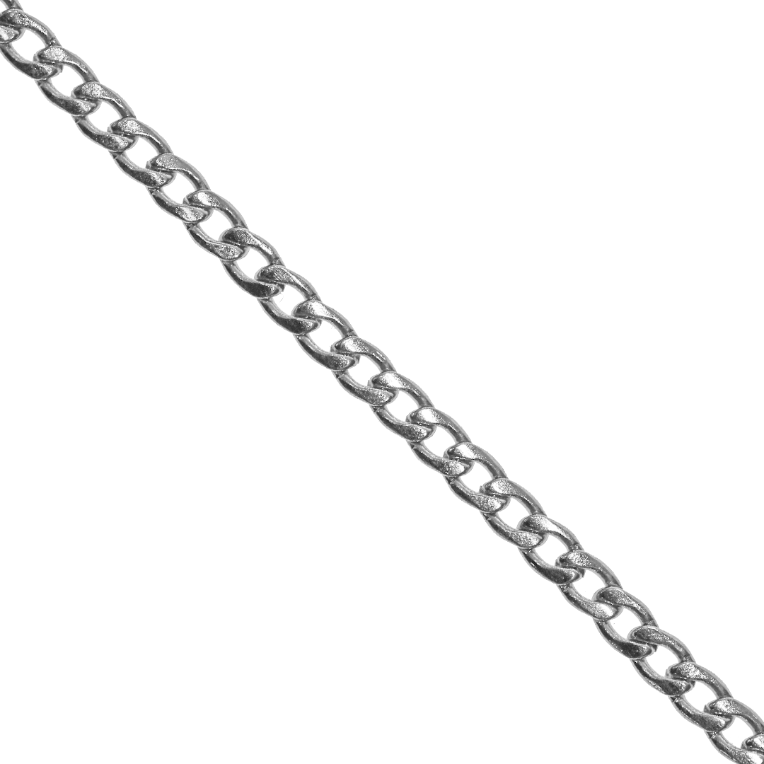 Chains, Flat Curb Chain, Stainless Steel, 7mm x 4.5mm x 2mm per loop - Sold per Meter