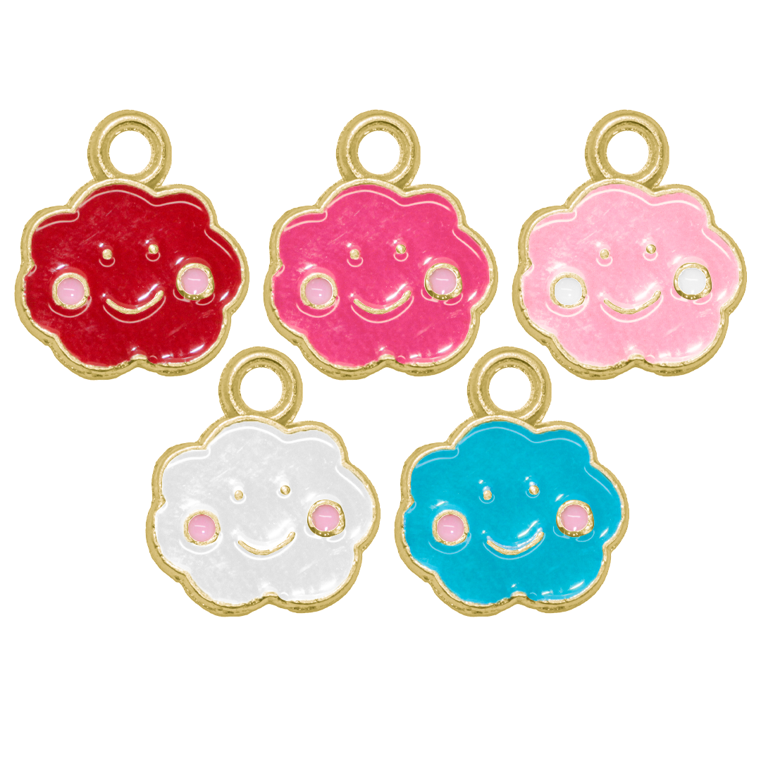 Charm, Smile Cloud, Enameled, Multicoloured, Gold, Alloy, 9mm x 11.5mm, 2mm hole, Sold Per pkg of 12
