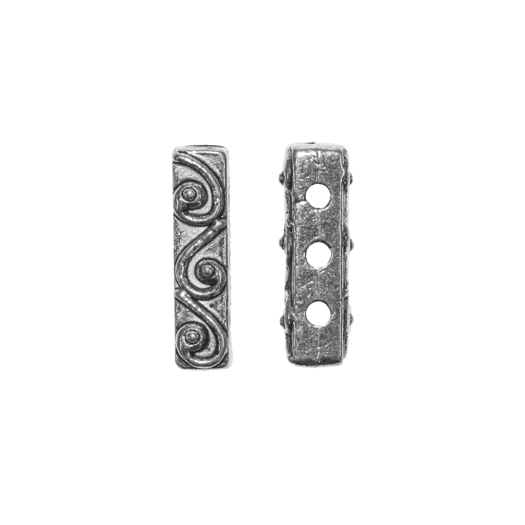 Spacers, 3 Loops Bar, Silver, Alloy, 18mm x 6mm x 4.5mm, Sold Per pkg of 10