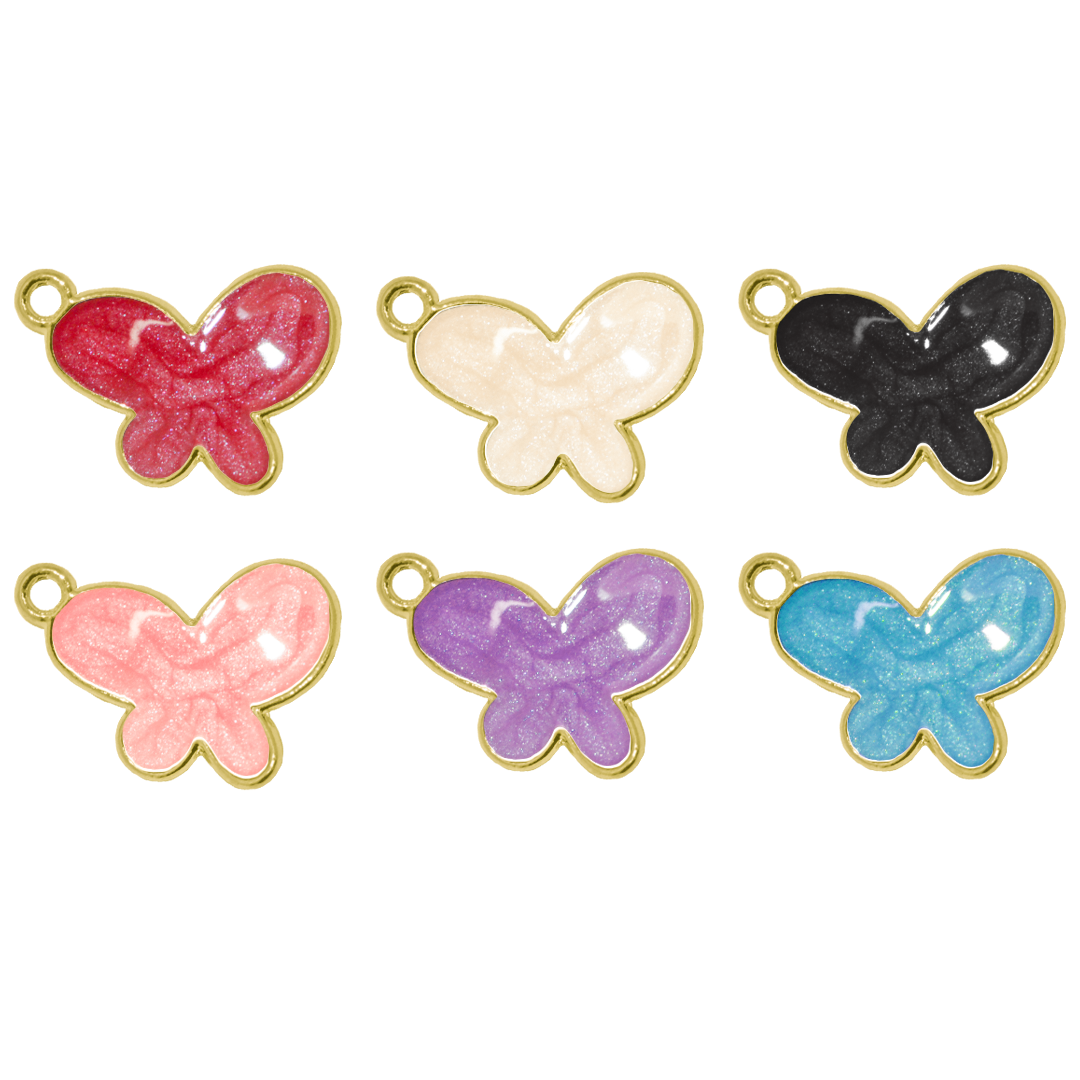 Charm, Luster Butterfly, Enameled, Multicoloured, Gold, Alloy, 12mm x 16mm, 2mm hole, Sold Per pkg of 10