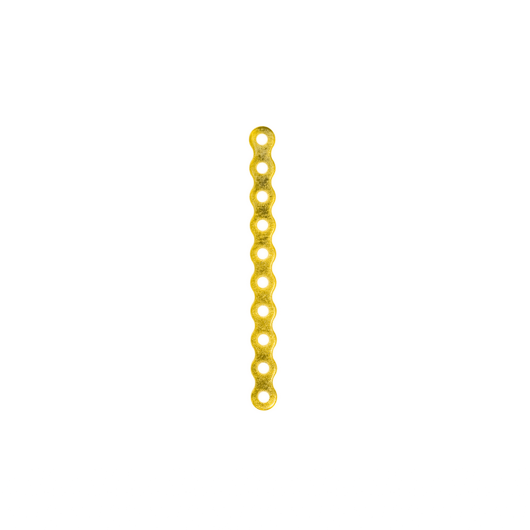 Spacers, Flat Bar, 10-Holes, Gold, Alloy, 3mm x 34.5mm x 0.5mm, Sold Per pkg of 20