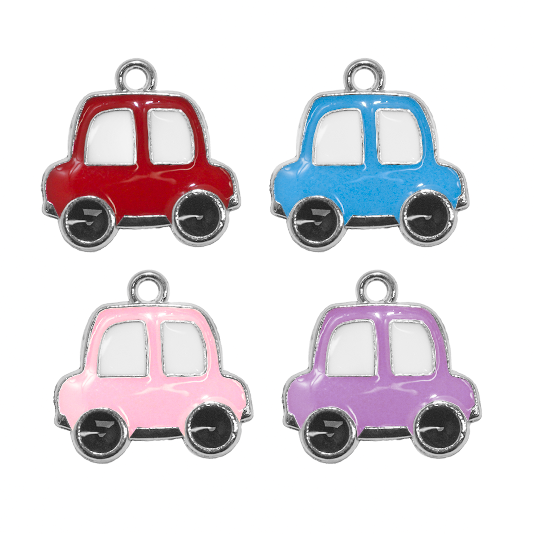 Charm, Car, Enameled, Multicoloured, Silver, Alloy, 13mm x 17.5mm, 2mm hole, Sold Per pkg of 10