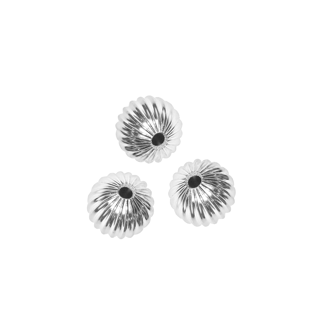 Spacers, Ribbed, Bright Silver, Alloy, 12mm x 12mm, Sold Per pkg of 12