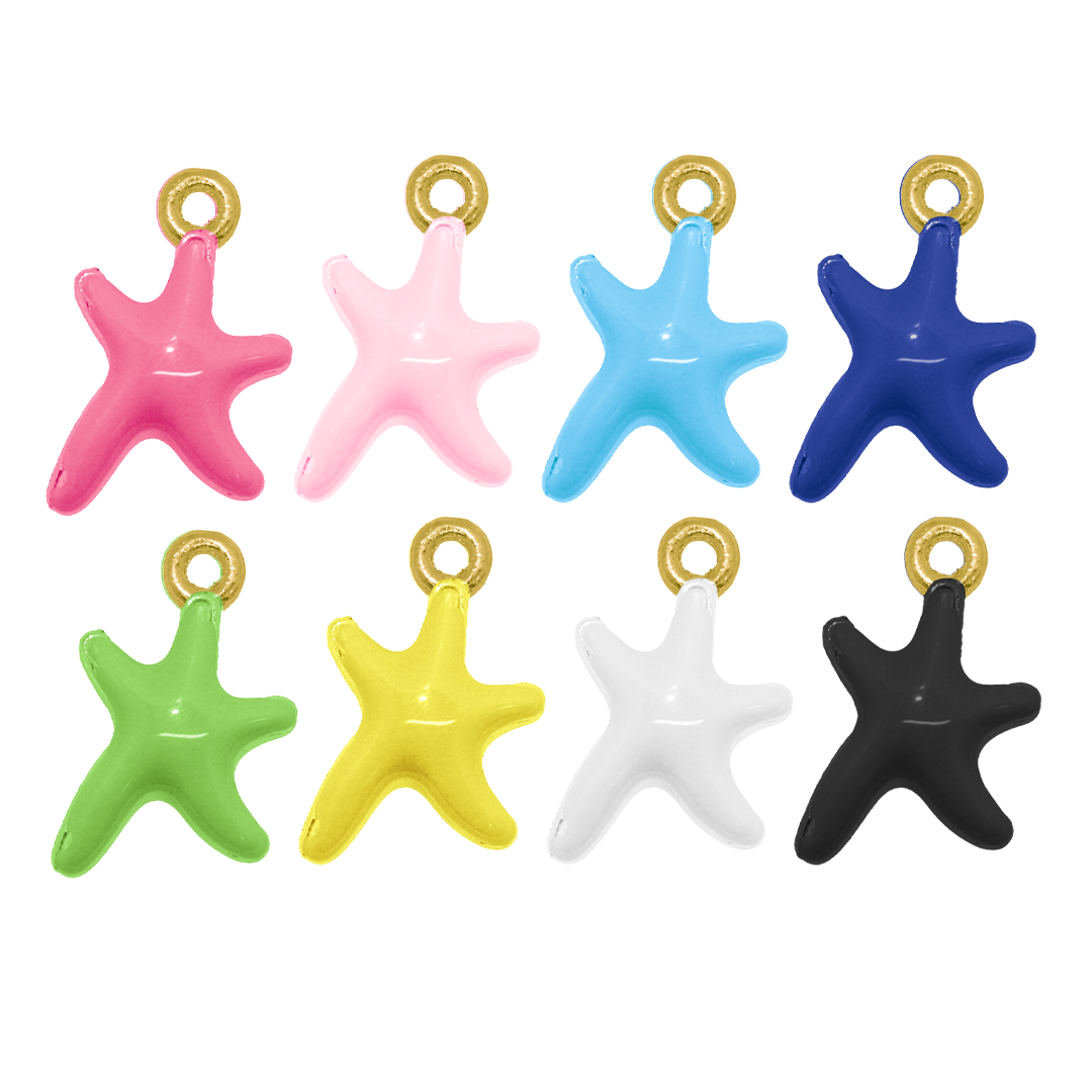 Charm, 3D Starfish, Enameled, Multicoloured, Gold, Alloy, 15.5mm x 11mm, 2mm hole, Sold Per pkg of 12