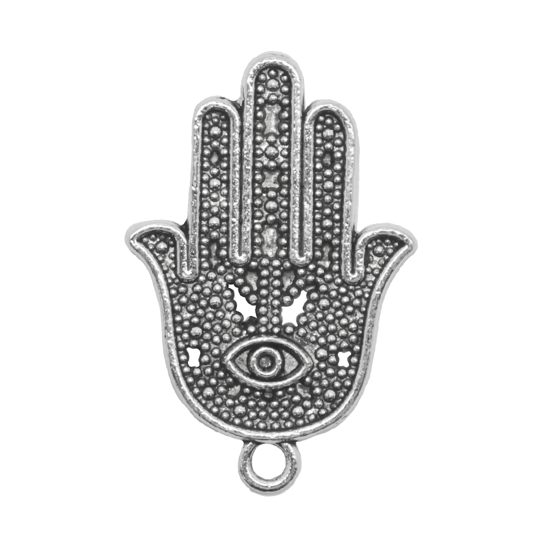 Charm, Hamsa Hand, Silver, Alloy, 23mm x 15mm x 2mm, Sold Per pkg of 12