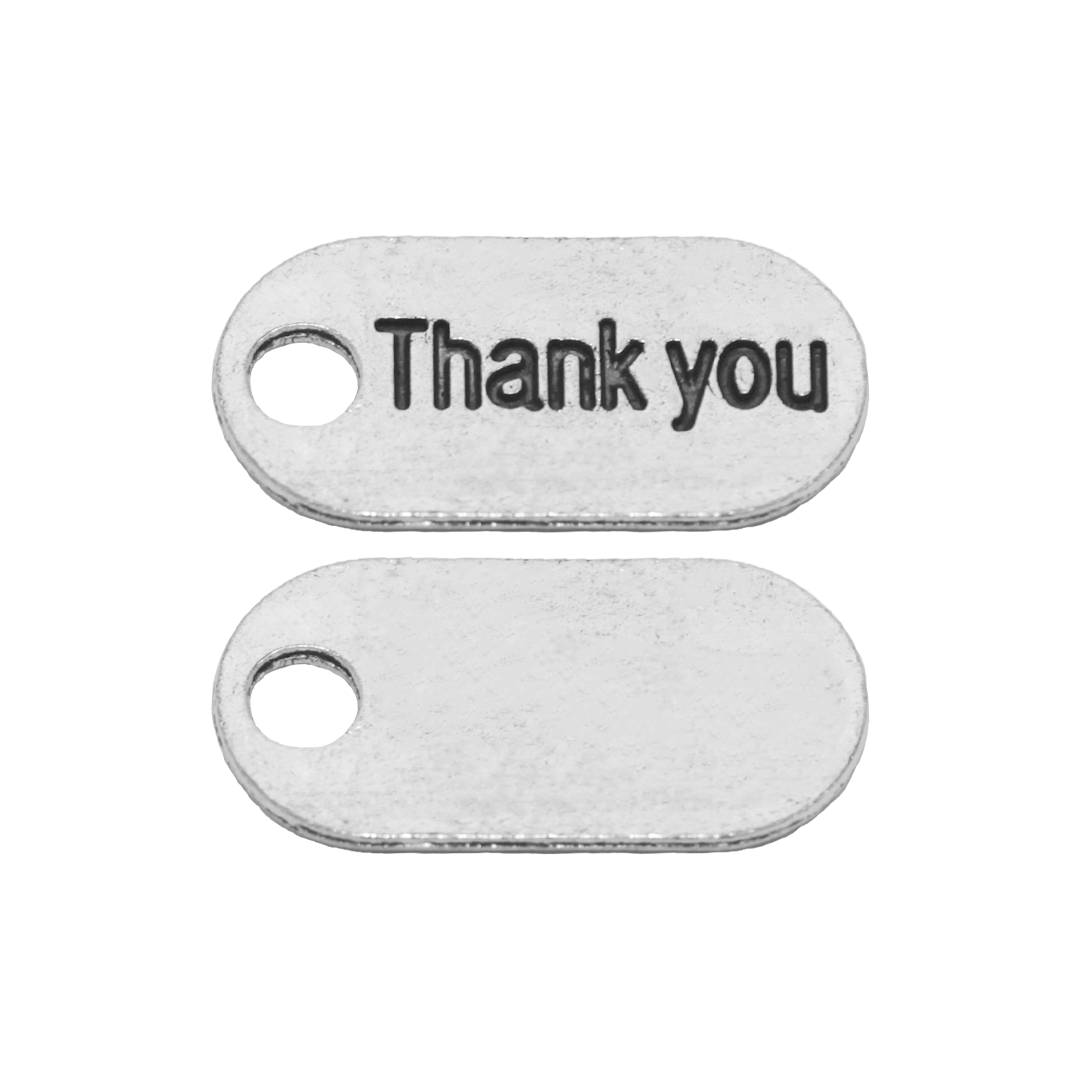 Charms, Thank You Tag, Silver, Alloy, 17.5mm x 9mm x 1mm, Sold Per pkg of 16