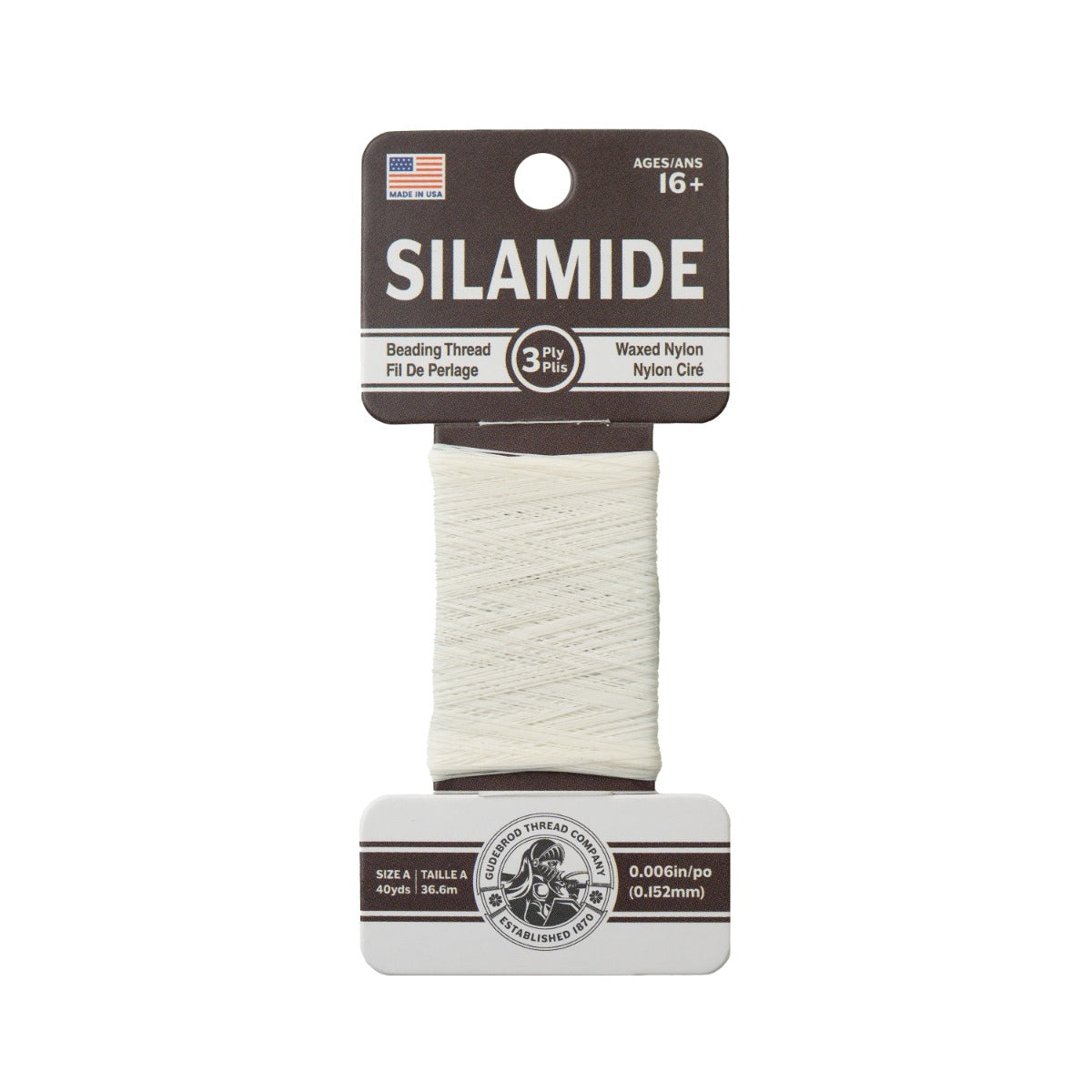 Gudebrod Silamide A (0.15mm) 40 yard Made In USA White