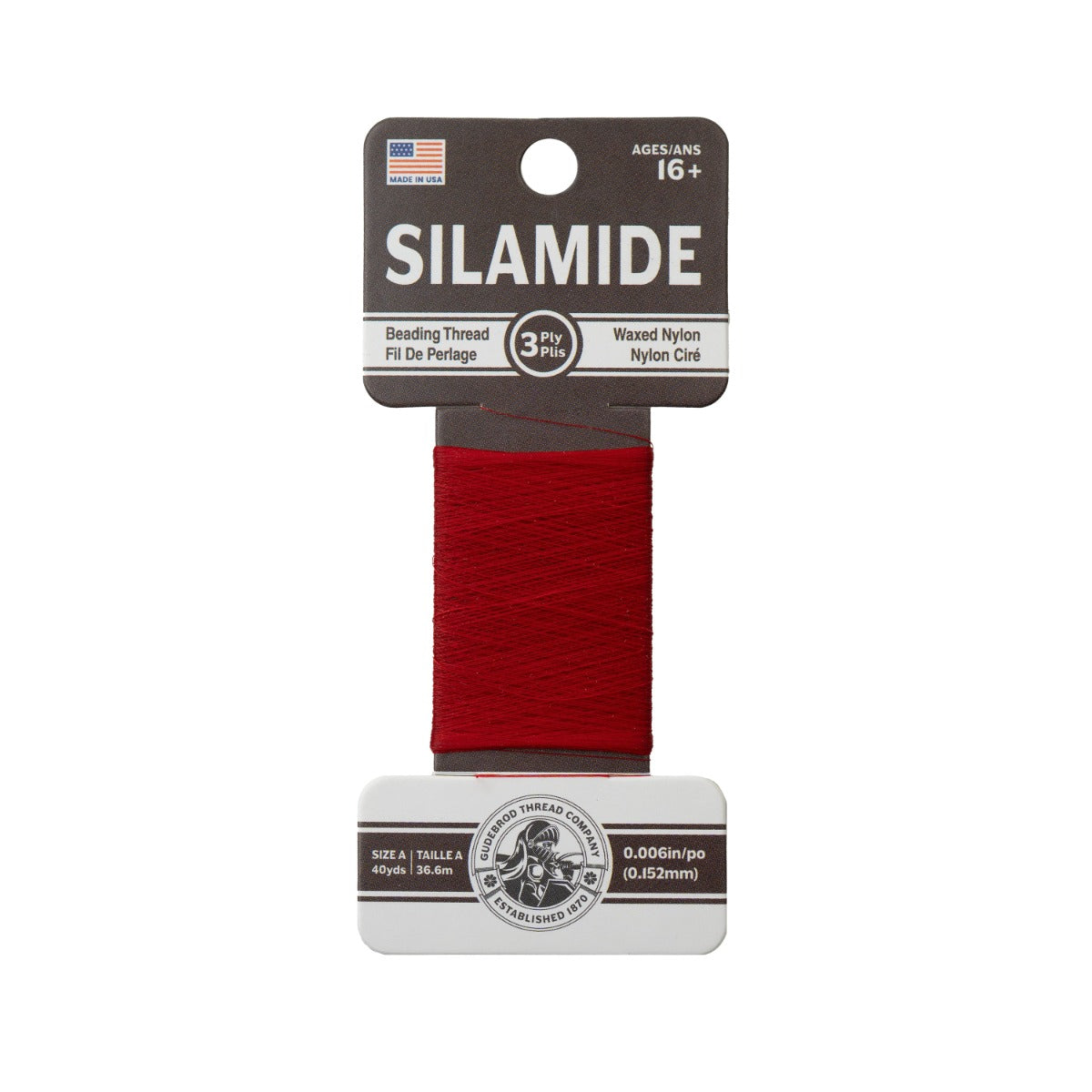 Gudebrod Silamide A (0.15mm) 40 yard Made In USA Red