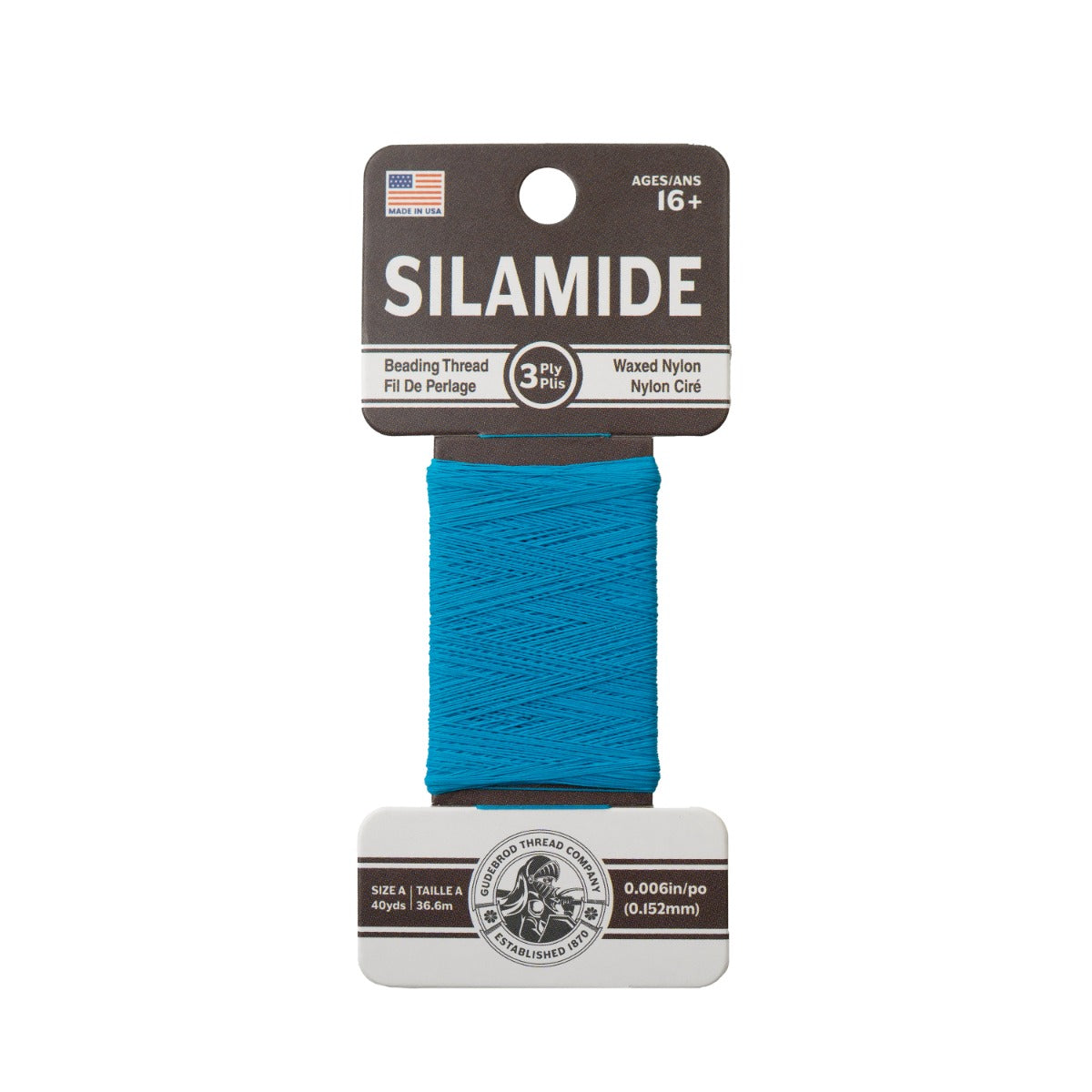 Gudebrod Silamide A (0.15mm) 40 yard Made In USA Electric Blu