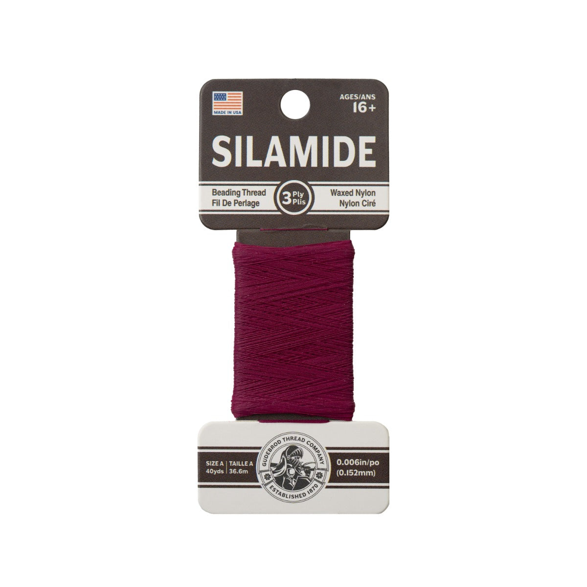 Gudebrod Silamide A (0.15mm) 40 yard Made In USA Purple